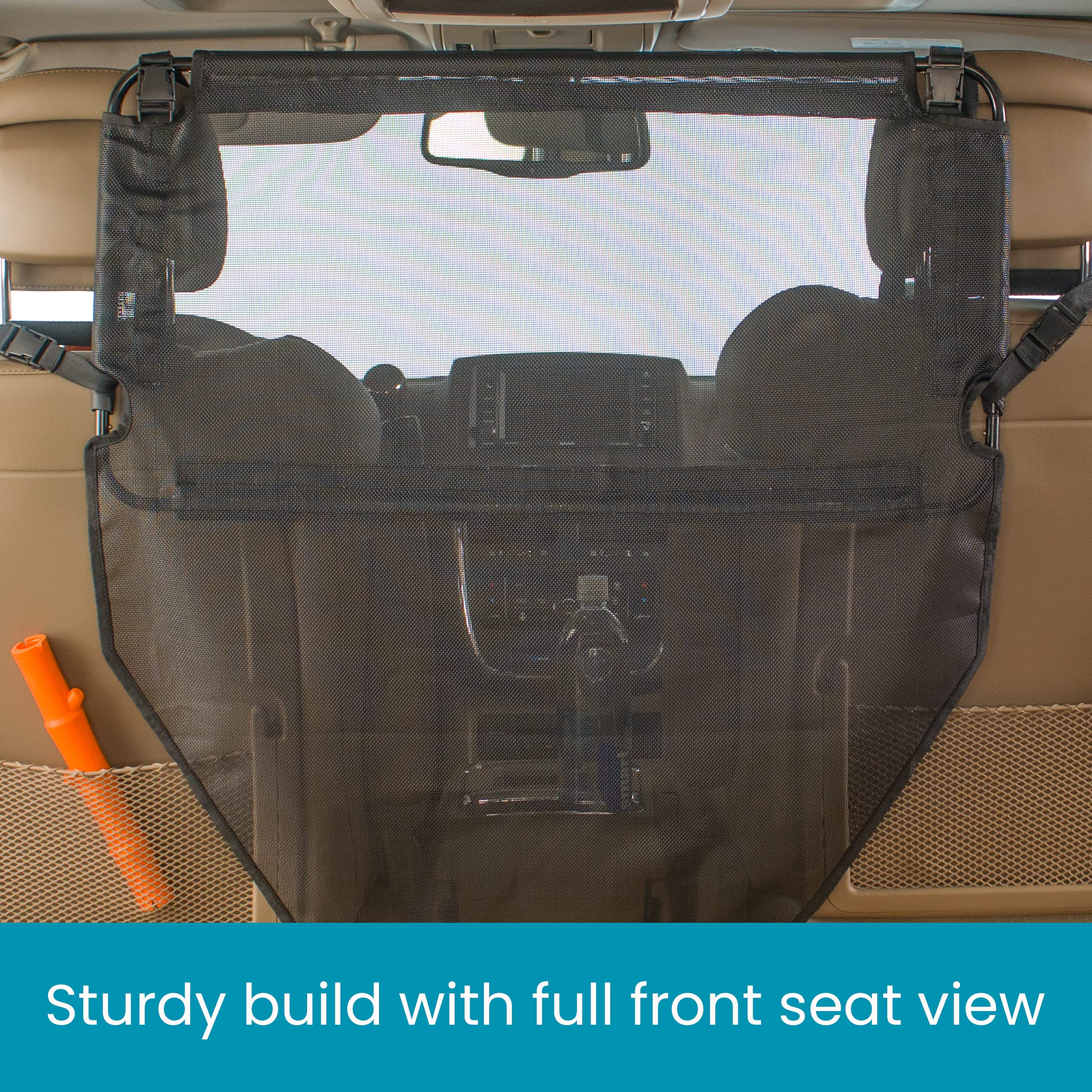 High Road Back Seat Barrier for Dogs - Car Divider for Dogs for Behind Front Seat - Padded Steel Frame with Heavy Duty Coated Dog Net Barrier for Car, Truck or SUV - Image 3