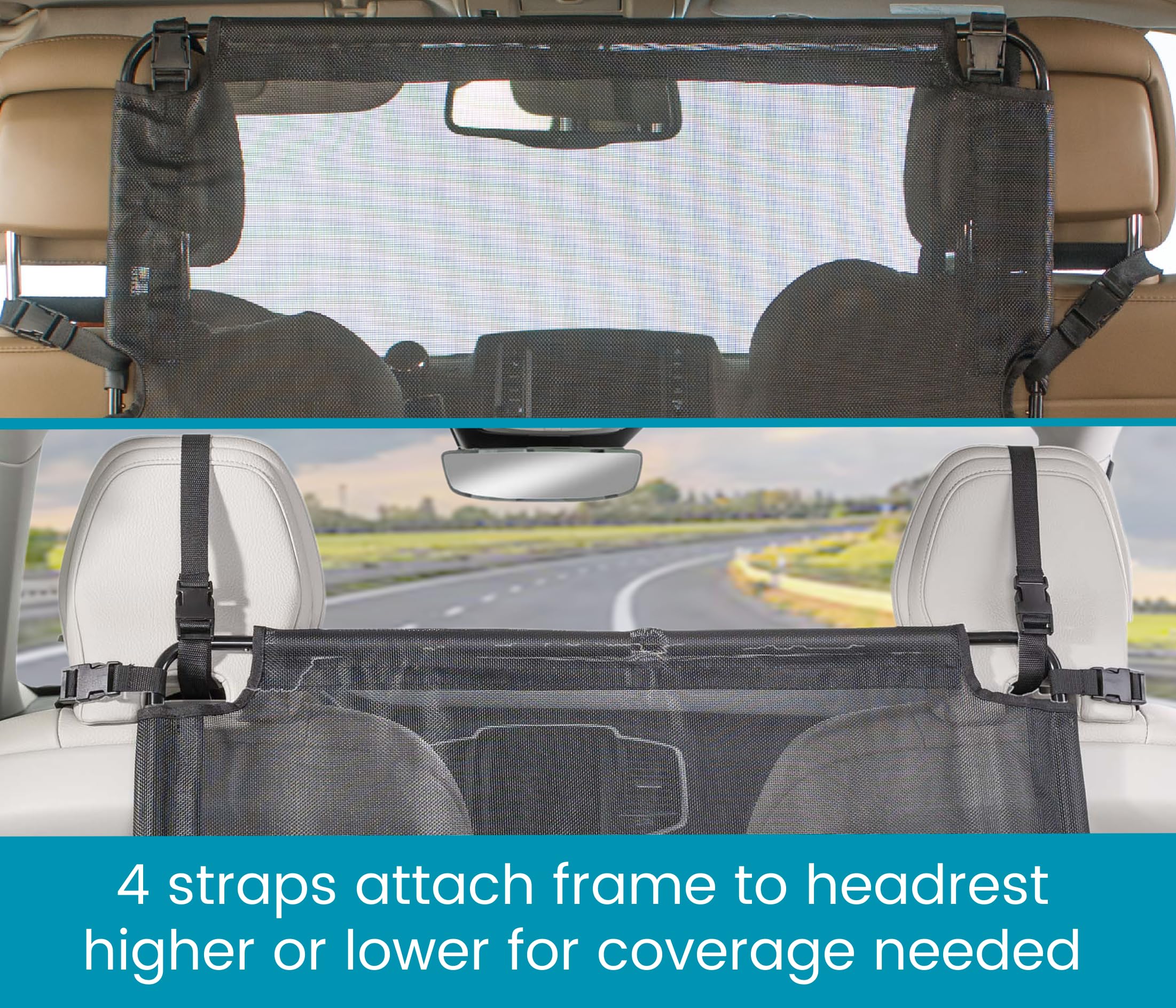 High Road Back Seat Barrier for Dogs - Car Divider for Dogs for Behind Front Seat - Padded Steel Frame with Heavy Duty Coated Dog Net Barrier for Car, Truck or SUV - Image 4
