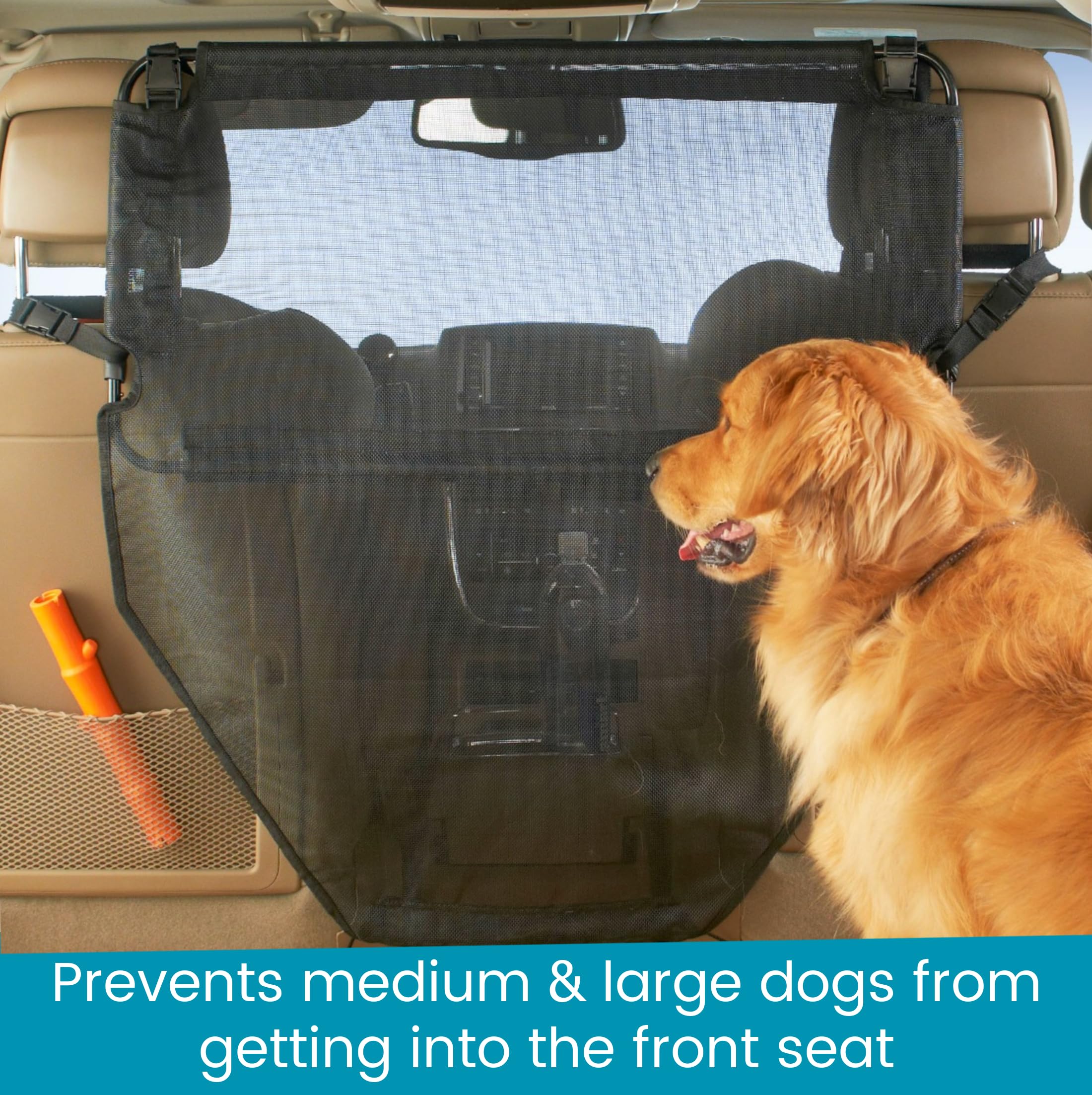 High Road Back Seat Barrier for Dogs - Car Divider for Dogs for Behind Front Seat - Padded Steel Frame with Heavy Duty Coated Dog Net Barrier for Car, Truck or SUV - Image 5