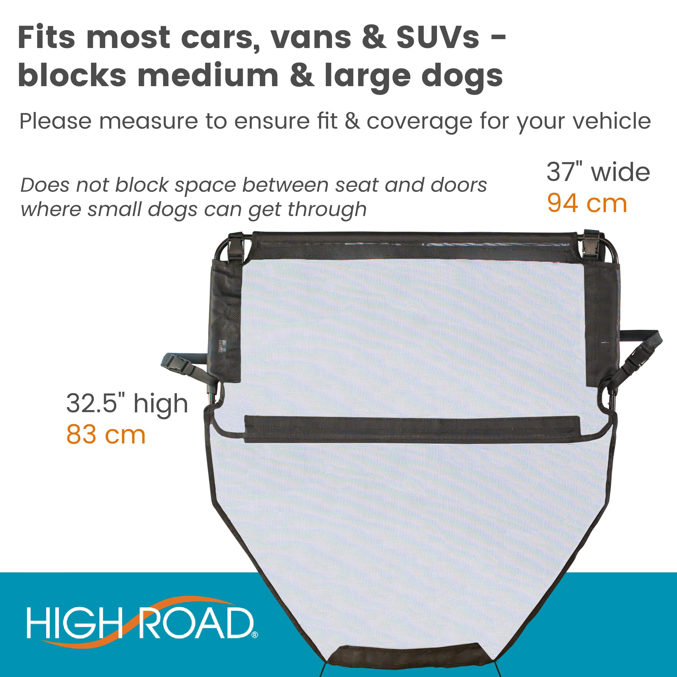 High Road Back Seat Barrier for Dogs - Car Divider for Dogs for Behind Front Seat - Padded Steel Frame with Heavy Duty Coated Dog Net Barrier for Car, Truck or SUV - Image 7