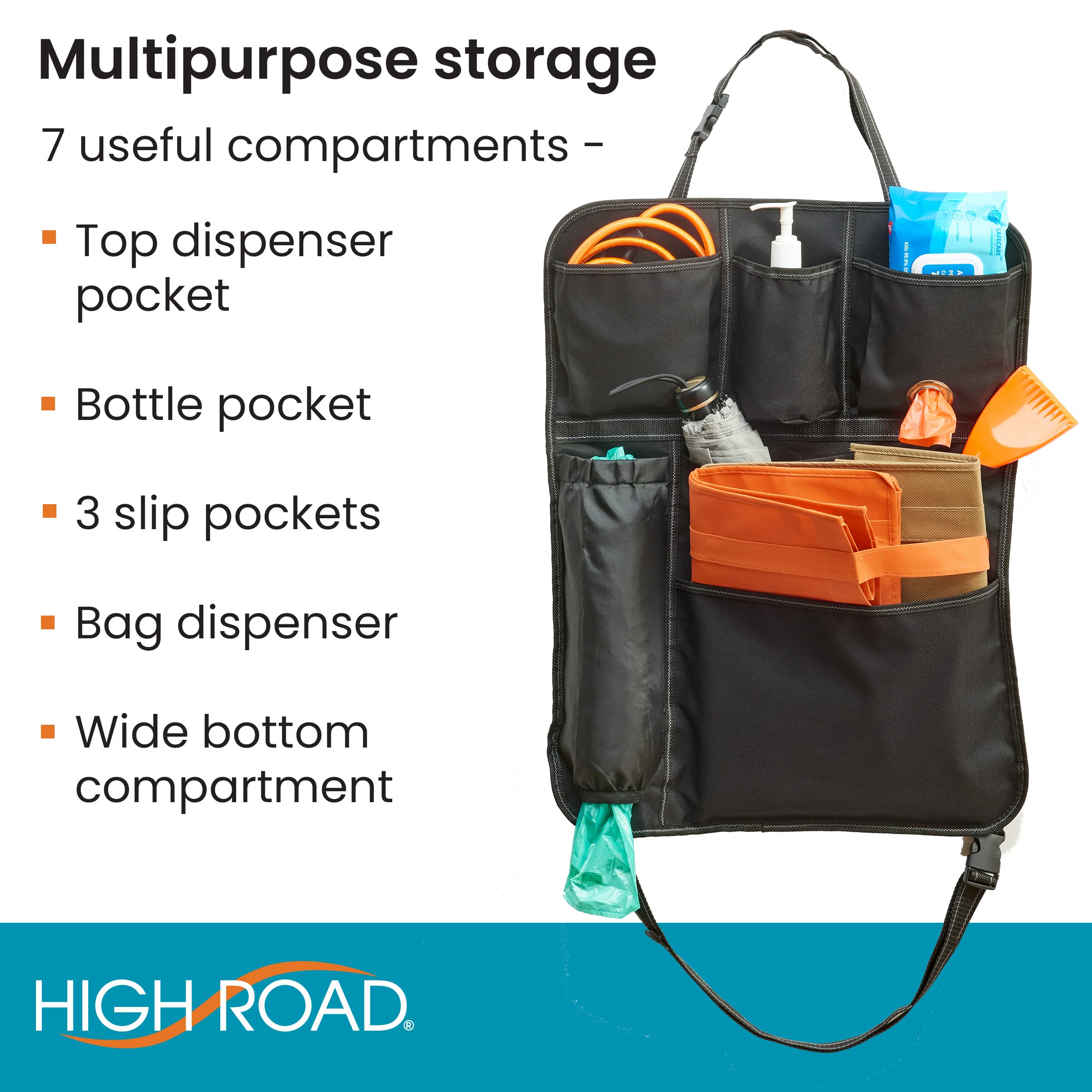 High Road BackPockets Seat Back Organizer - Back of Seat Organizer and Seat Protector with Storage Pockets and Bag Dispensers for Car, SUV, Truck or Van - Image 3