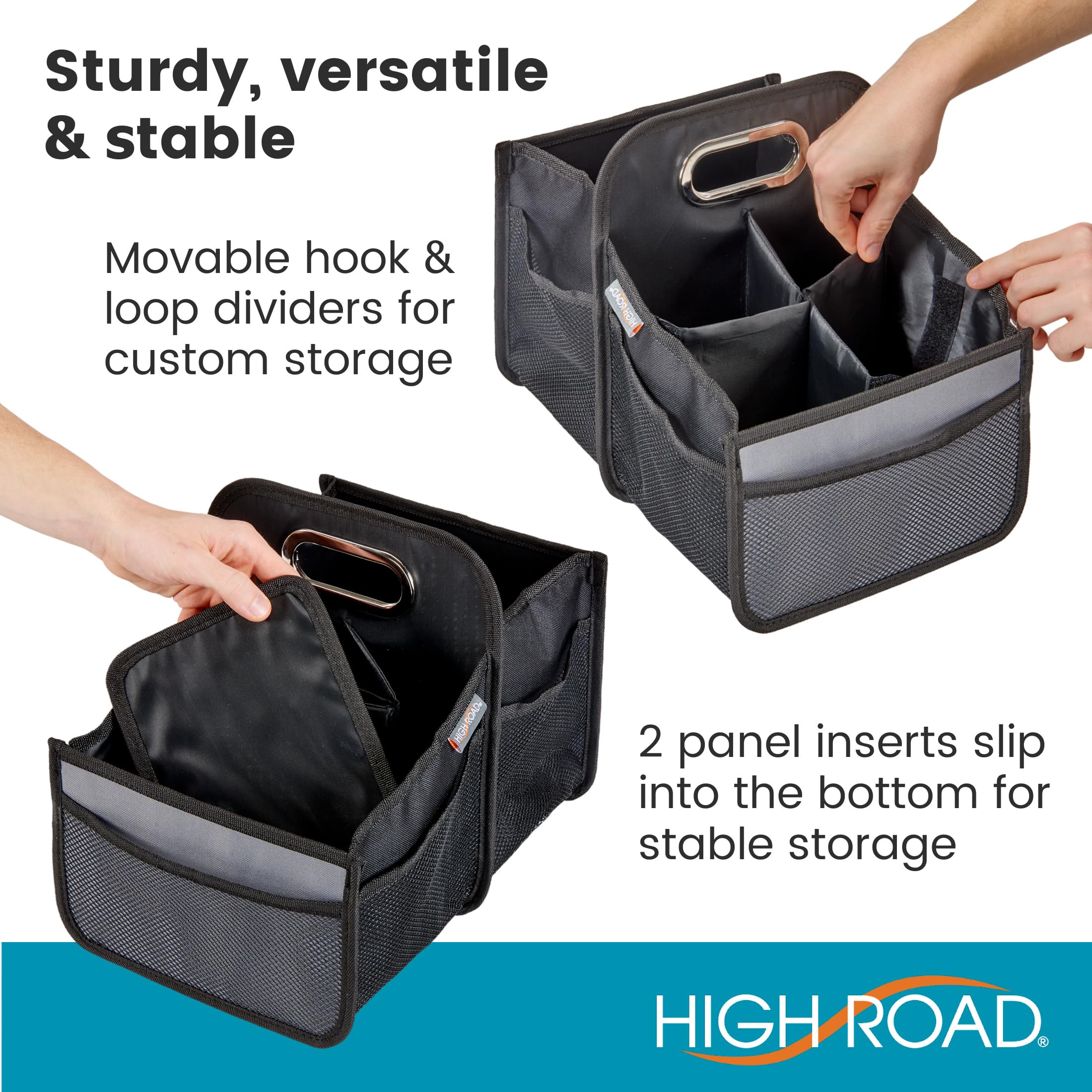 High Road Car Caddy with Cup Holders - Front Seat Organizer for Drivers or Back Seat Organizer for Kids - Portable Car Organizer with Easy One-Handed Carry Handle - Image 6