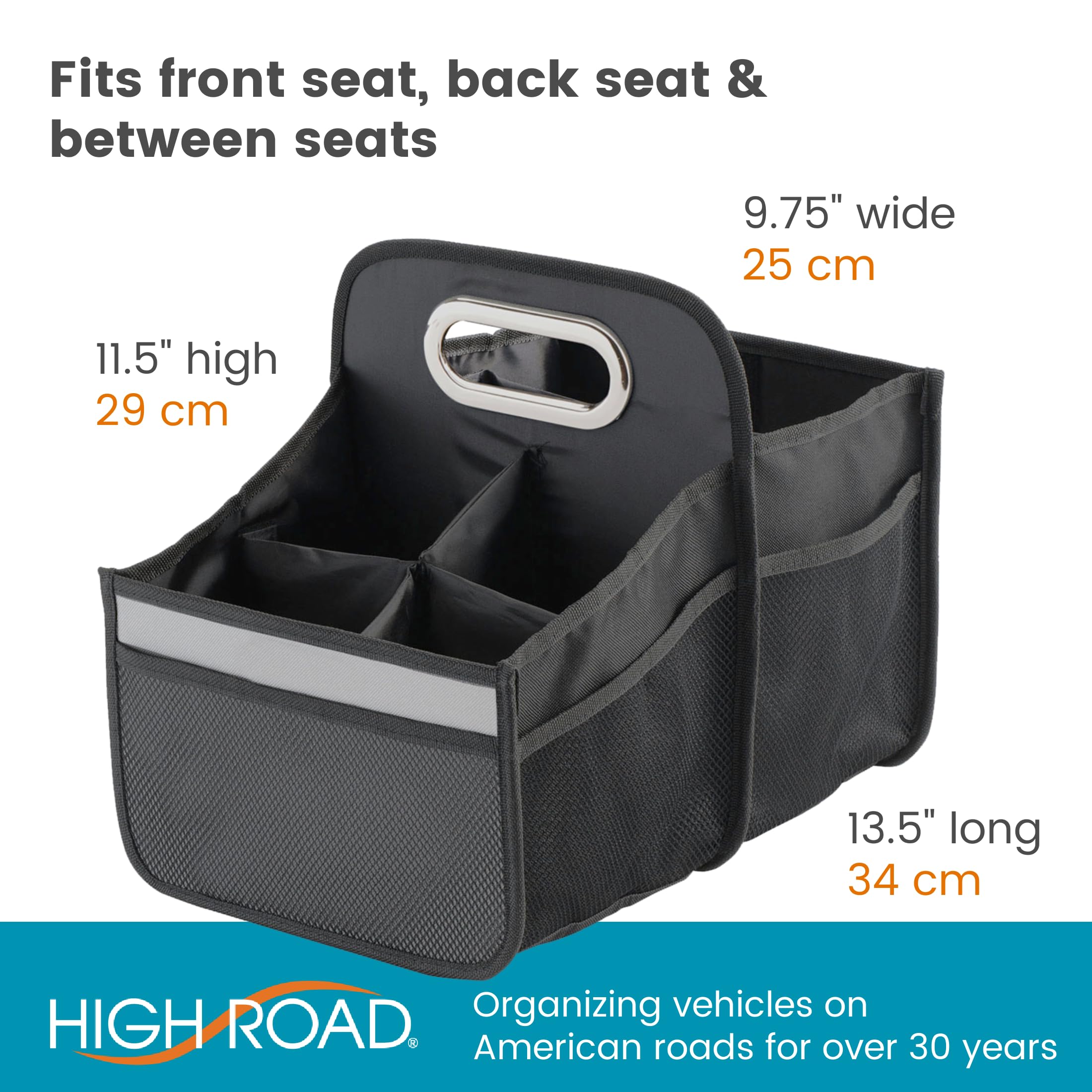 High Road Car Caddy with Cup Holders - Front Seat Organizer for Drivers or Back Seat Organizer for Kids - Portable Car Organizer with Easy One-Handed Carry Handle - Image 7