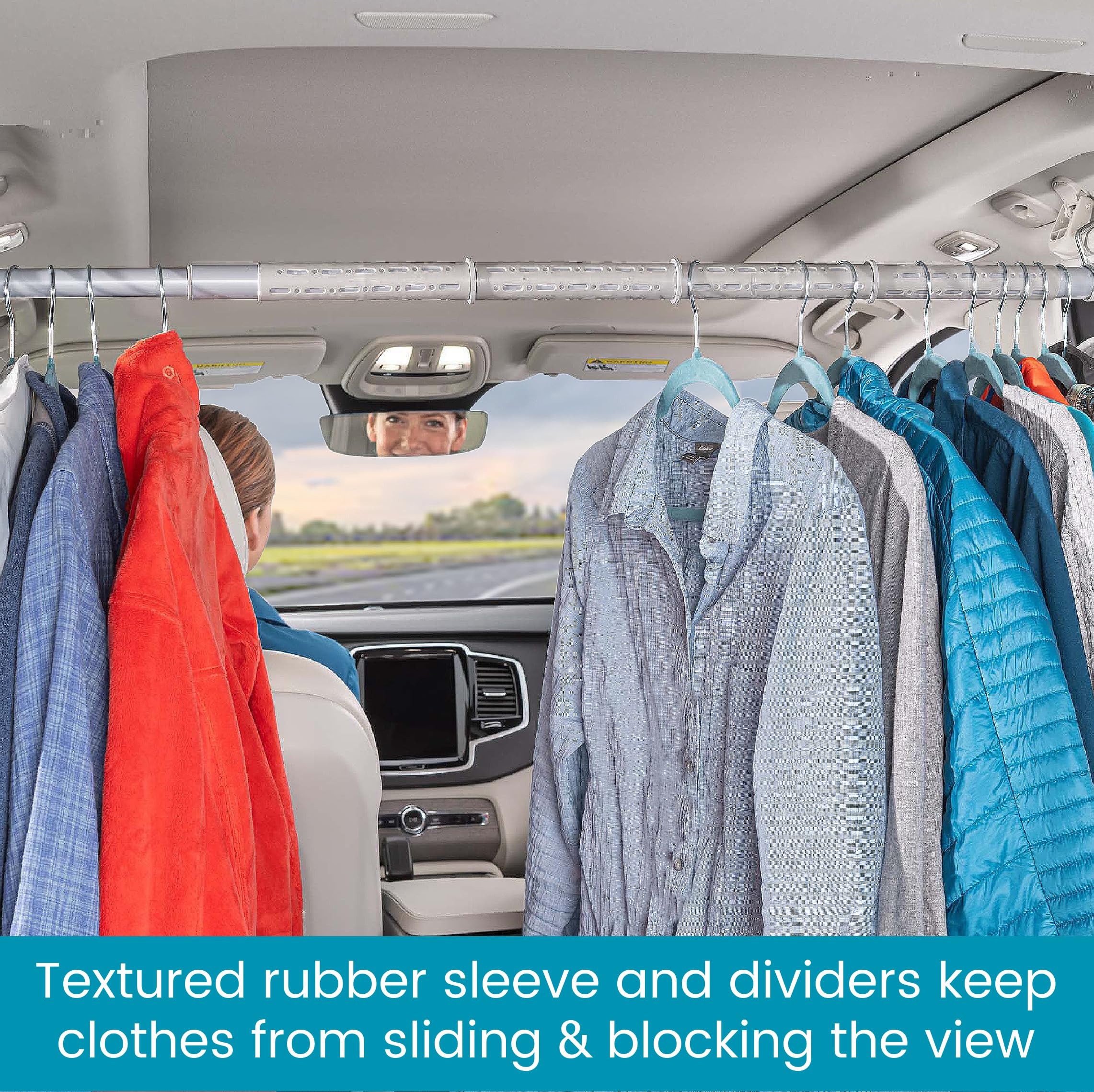 High Road Car Clothes Hanger Bar - Carbon Steel No Assembly Clothes Rod for Car, Truck or Van With Solid Metal Hooks - Fully Assembled Expandable Clothing Bar Slides from 32 To 62" Long - Image 6