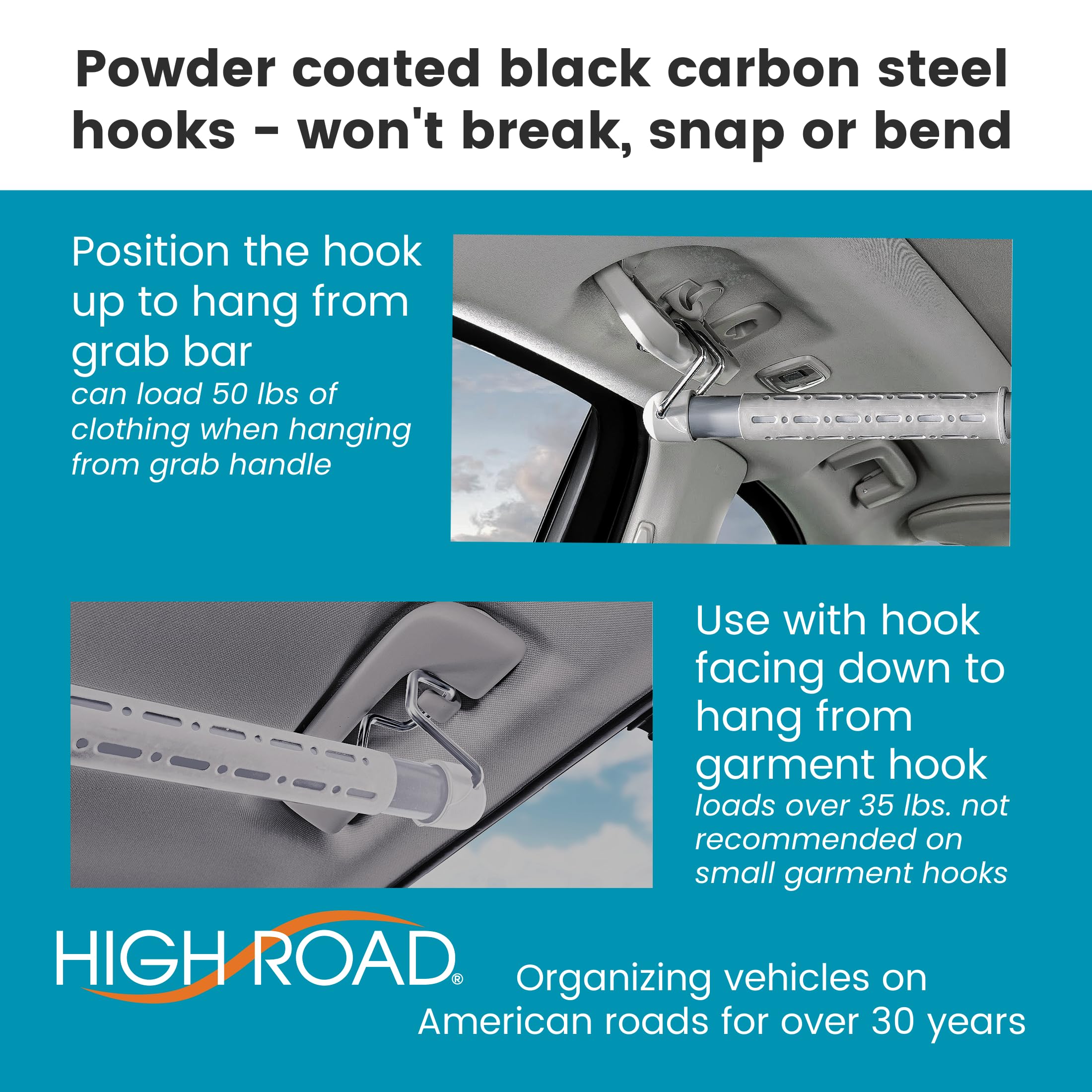 High Road Car Clothes Hanger Bar - Carbon Steel No Assembly Clothes Rod for Car, Truck or Van With Solid Metal Hooks - Fully Assembled Expandable Clothing Bar Slides from 32 To 62" Long - Image 7