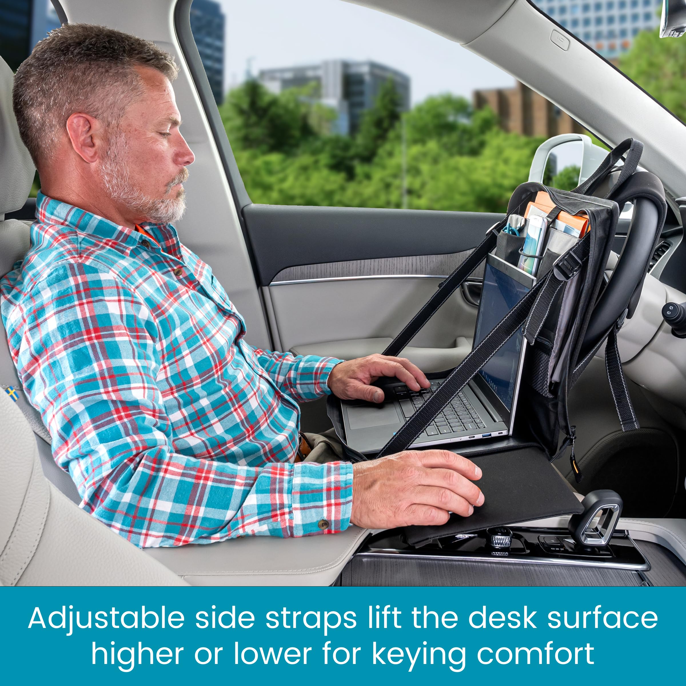 High Road Car Desk for Laptop and Steering Wheel Desk - Portable Car Office Laptop Case with 6 Storage Compartments, Phone Holder, Sturdy Mouse Tray and Wrist Rest - Image 3