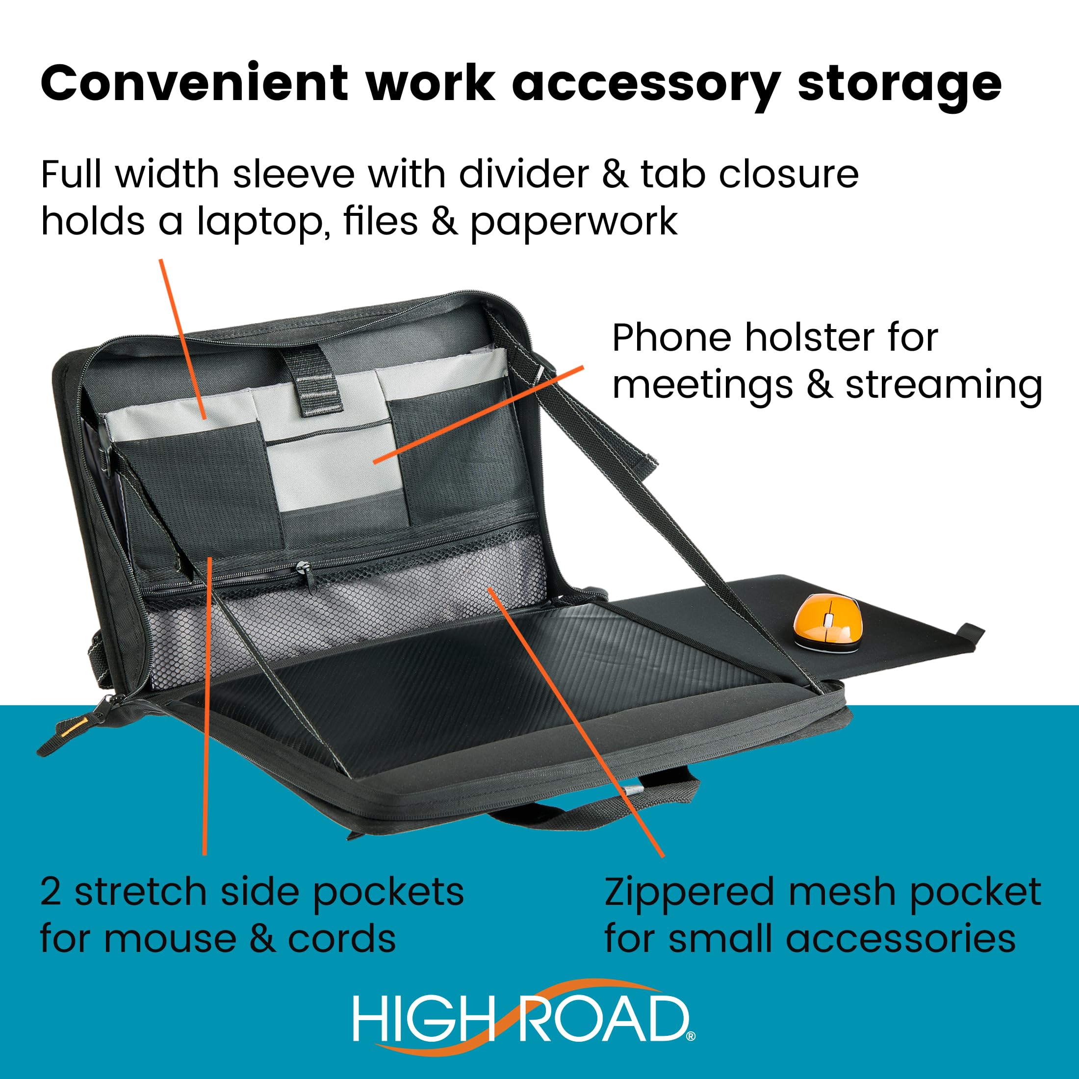 High Road Car Desk for Laptop and Steering Wheel Desk - Portable Car Office Laptop Case with 6 Storage Compartments, Phone Holder, Sturdy Mouse Tray and Wrist Rest - Image 4