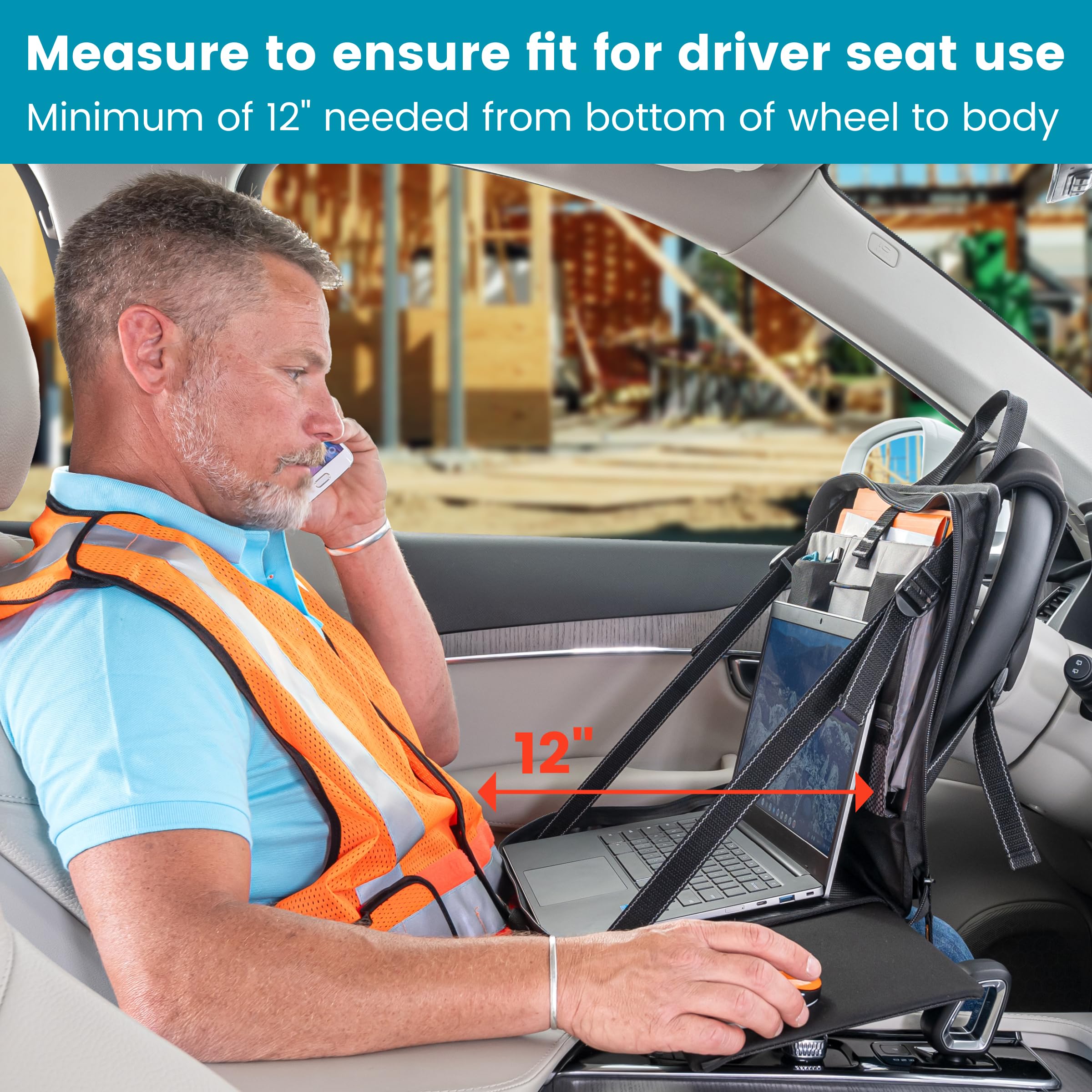 High Road Car Desk for Laptop and Steering Wheel Desk - Portable Car Office Laptop Case with 6 Storage Compartments, Phone Holder, Sturdy Mouse Tray and Wrist Rest - Image 6