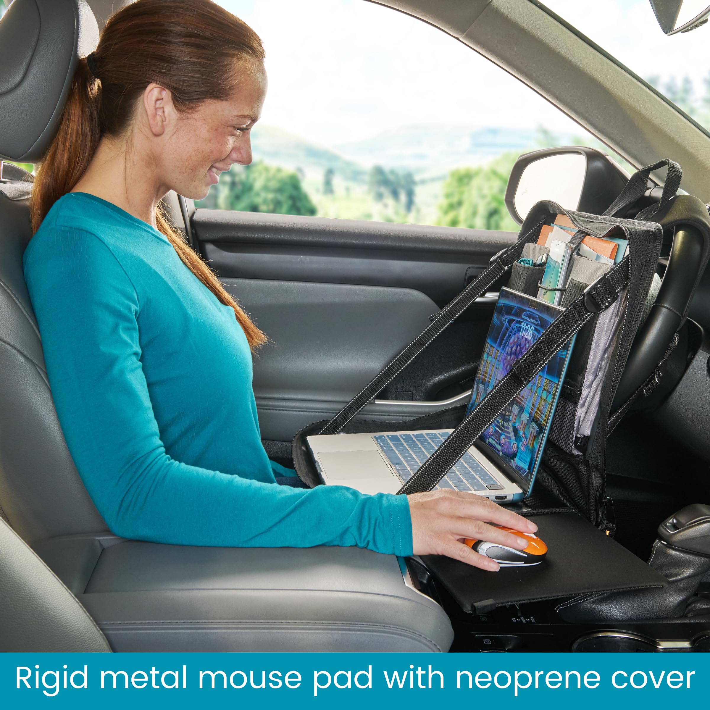 High Road Car Desk for Laptop and Steering Wheel Desk - Portable Car Office Laptop Case with 6 Storage Compartments, Phone Holder, Sturdy Mouse Tray and Wrist Rest - Image 9
