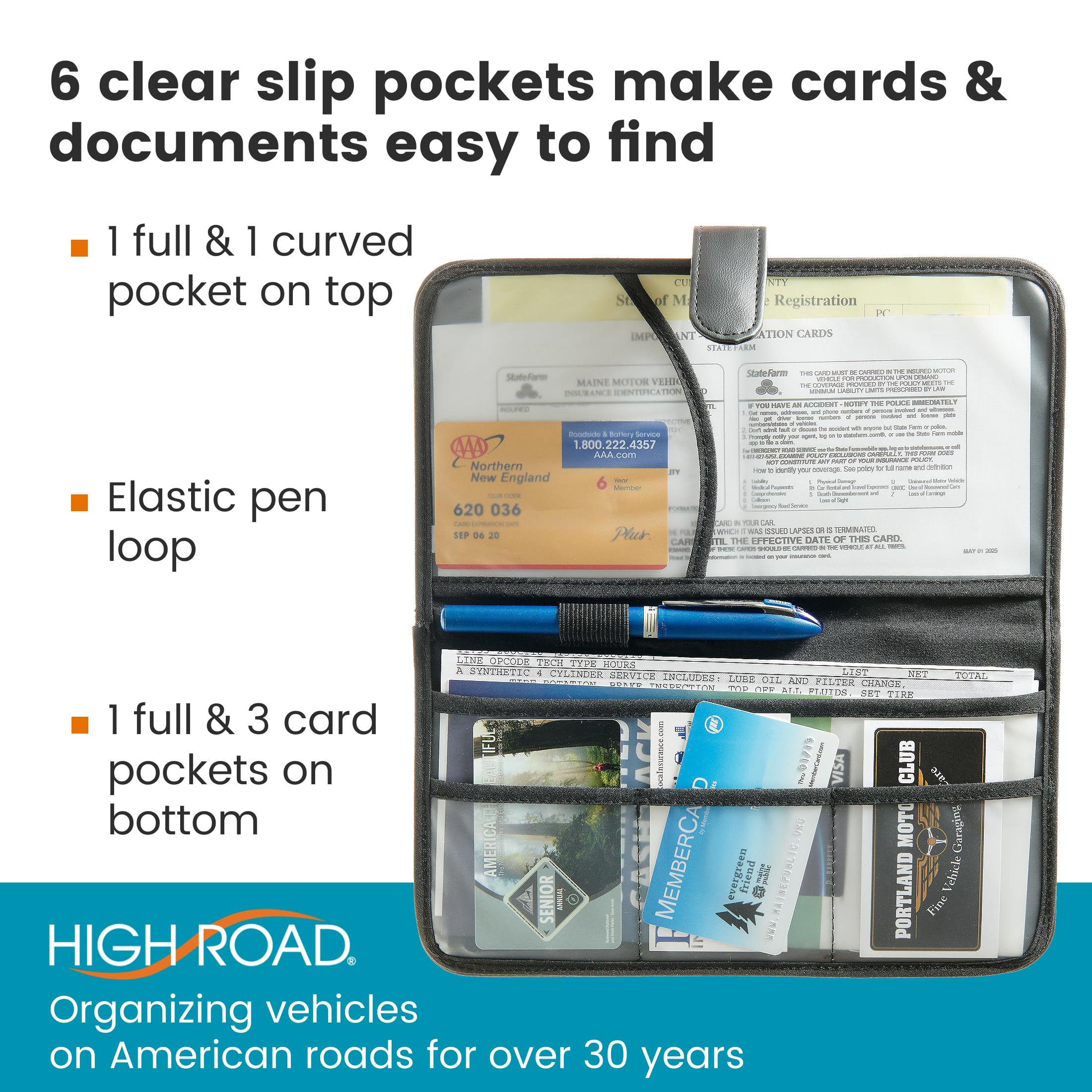 High Road Car Document Holder - Registration and Insurance Card Holder and Car Visor Organizer with 6 Clear Pockets and Pen Loop for Driving Documents, Cards and Paperwork - Image 3