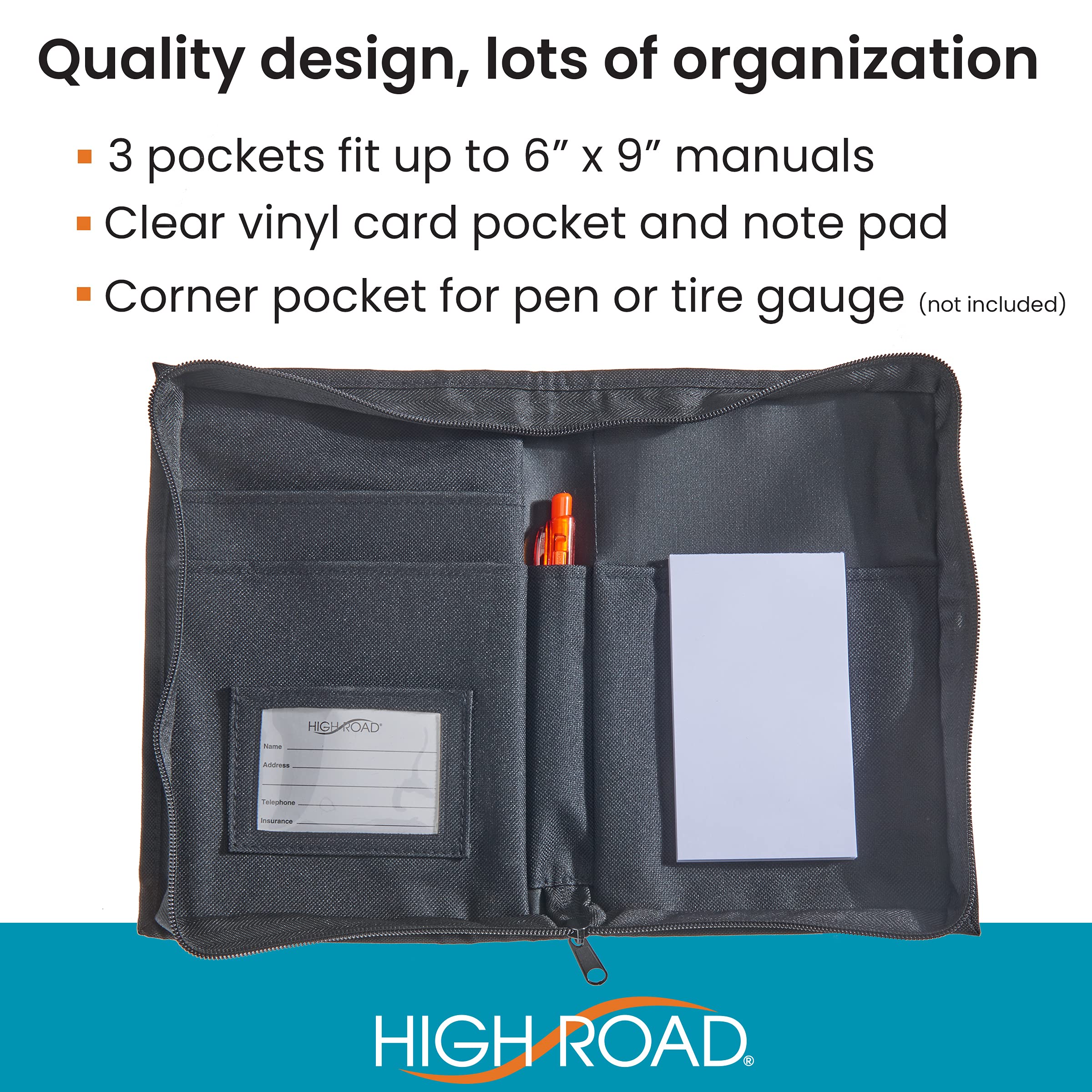 High Road Car Glove Box Organizer, Registration and Insurance Document Holder and Car Manual Holder with Flexible Secure Zippered Case and Note Pad - Image 3
