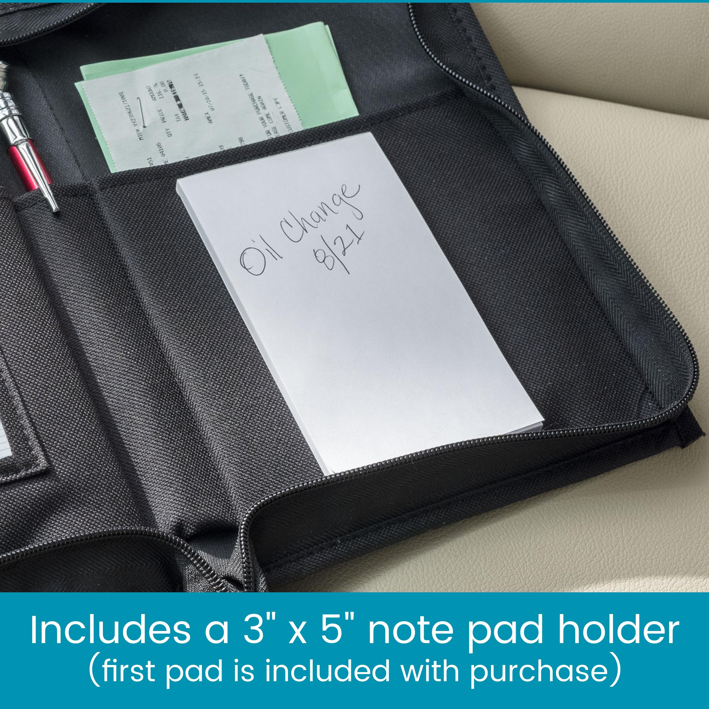 High Road Car Glove Box Organizer, Registration and Insurance Document Holder and Car Manual Holder with Flexible Secure Zippered Case and Note Pad - Image 4