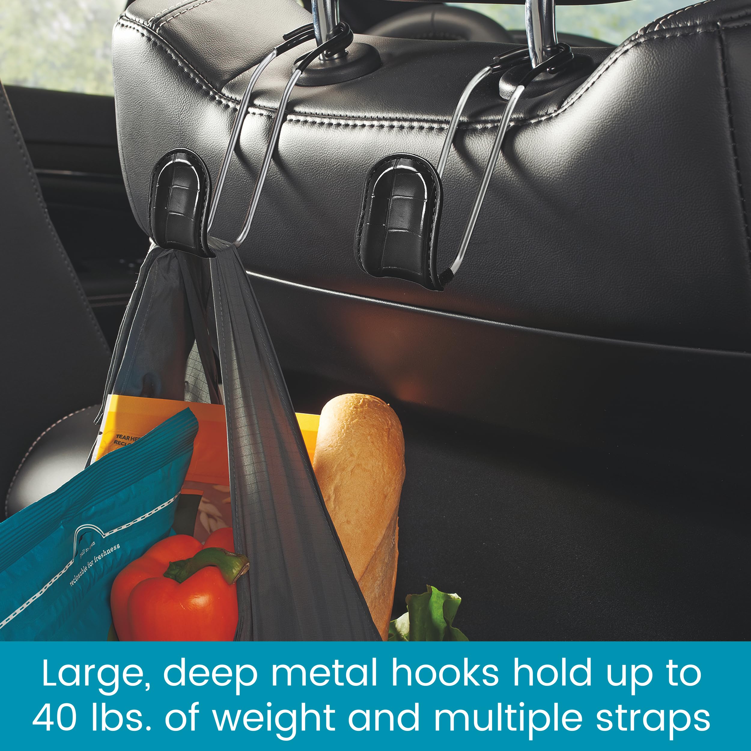 High Road Car Hooks for Purses and Bags with Faux Croc Leather - Unbreakable Car Seat Hooks for Large Purse Straps and Bags up to 40 lbs - Secure Attachment Fits All Metal Headrest Hook Posts, 4-Pack - Image 3