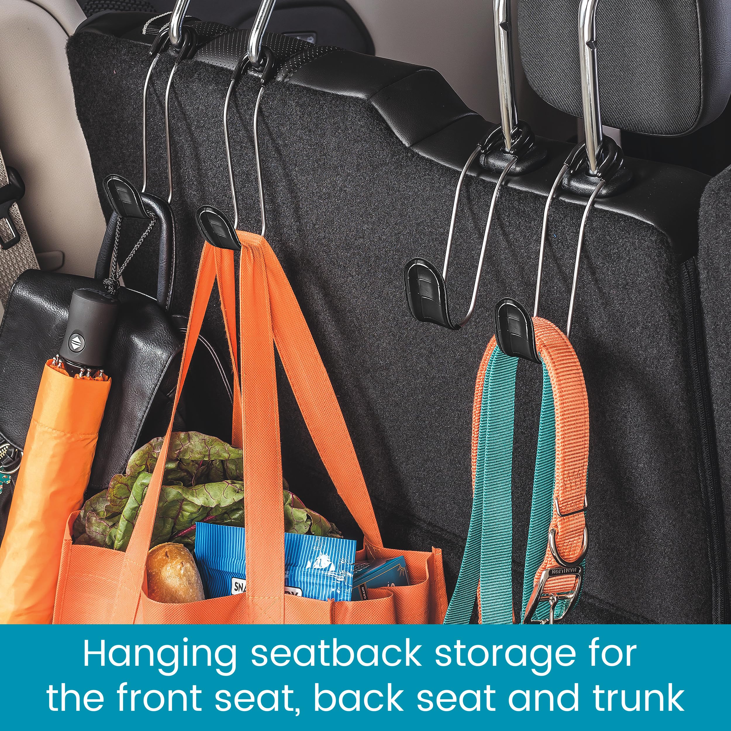 High Road Car Hooks for Purses and Bags with Faux Croc Leather - Unbreakable Car Seat Hooks for Large Purse Straps and Bags up to 40 lbs - Secure Attachment Fits All Metal Headrest Hook Posts, 4-Pack - Image 5