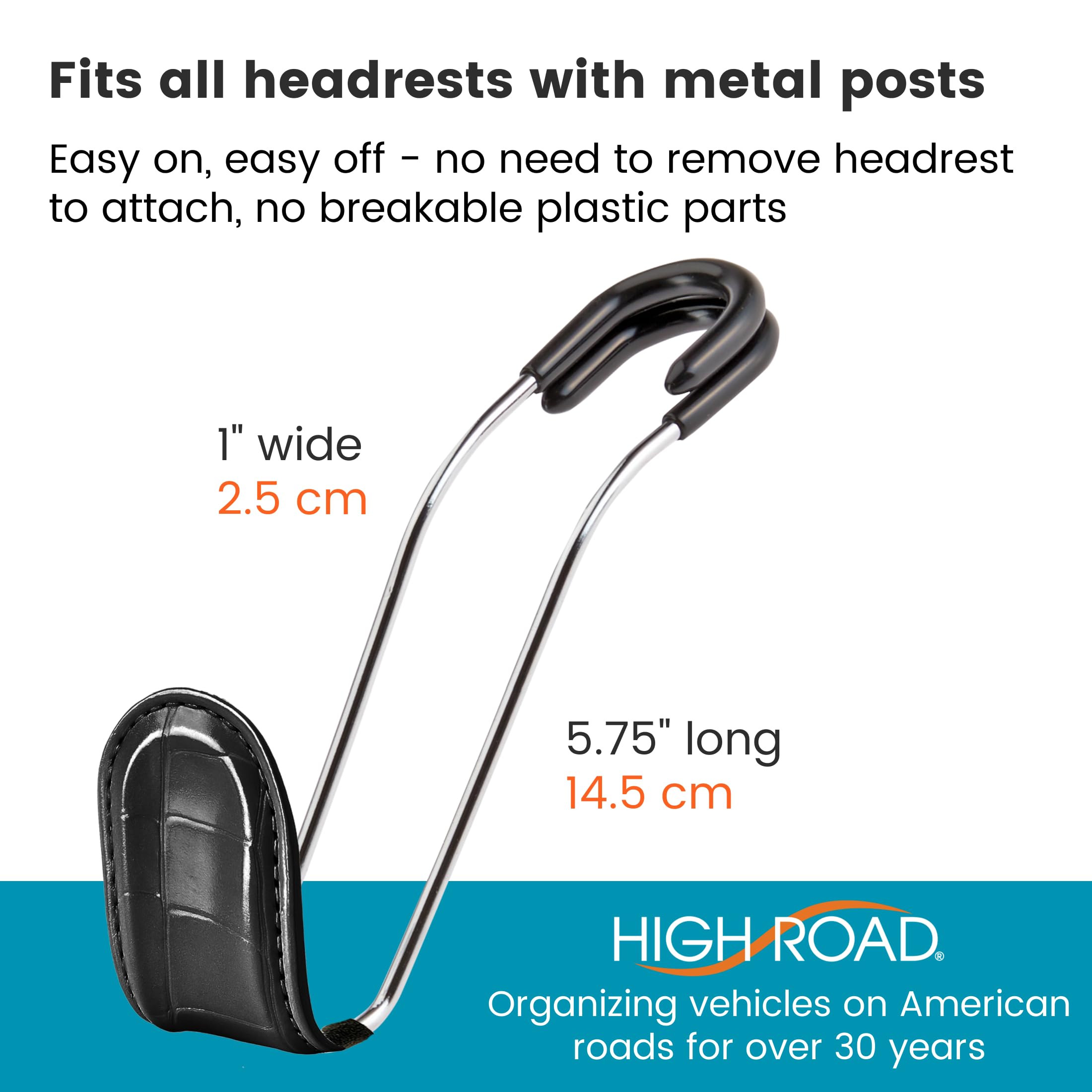 High Road Car Hooks for Purses and Bags with Faux Croc Leather - Unbreakable Car Seat Hooks for Large Purse Straps and Bags up to 40 lbs - Secure Attachment Fits All Metal Headrest Hook Posts, 4-Pack - Image 6