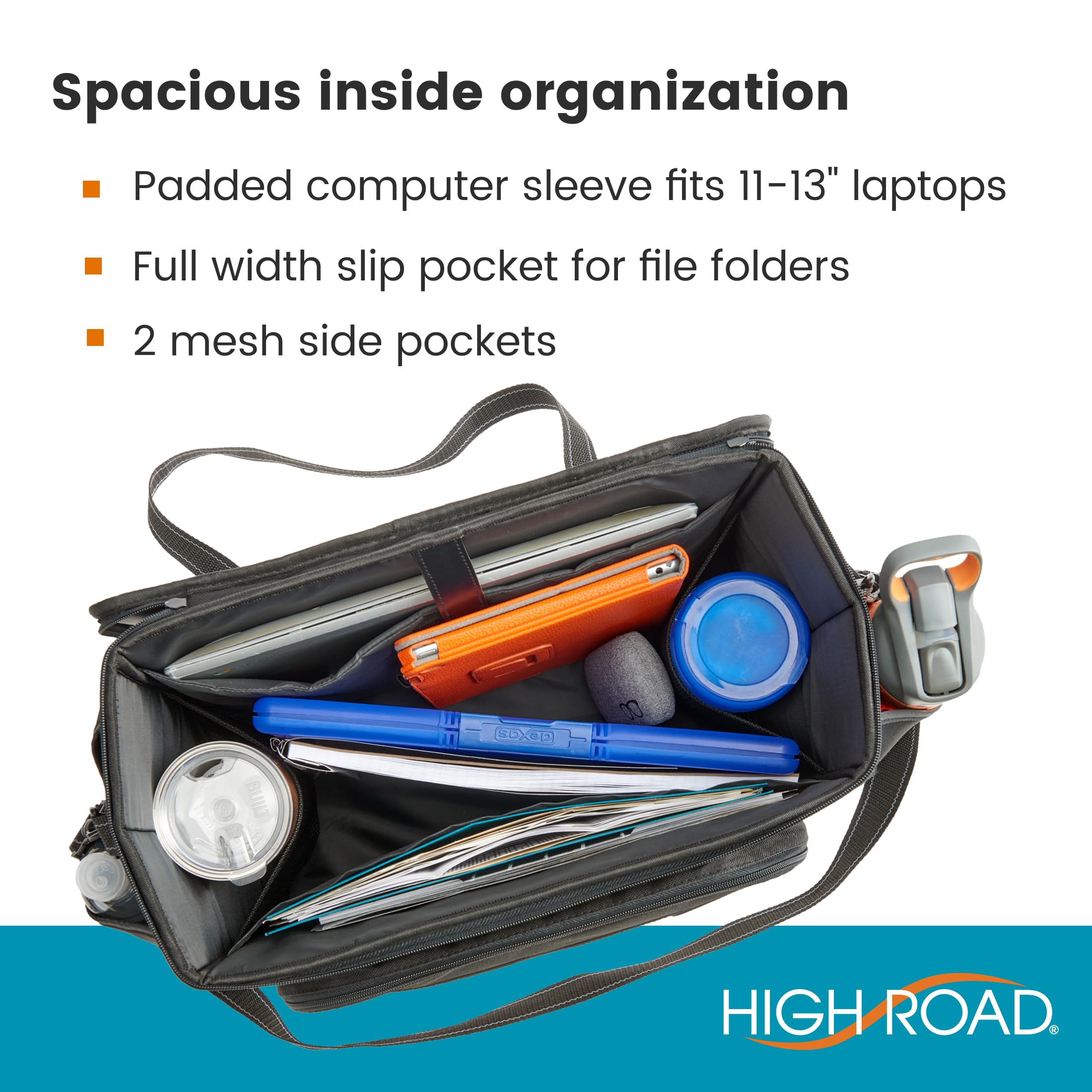 High Road Car Office Organizer - Front Seat Organizer with Desk Supplies Compartment, Laptop Sleeve, 2 Bottle Holders, Storage Cover and Padded Shoulder Strap for Cars, Trucks and Patrol Vehicles - Image 4