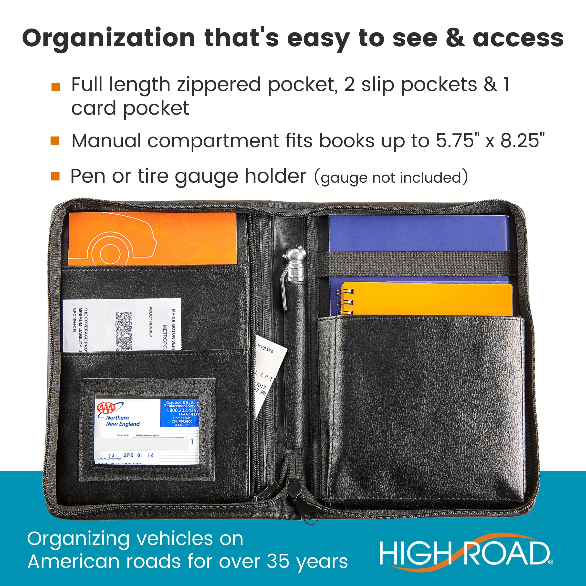 High Road Car Owners Manual Case and Glove Compartment Document Holder - Pebbled Faux Leather Glove Box Organizer for Car, SUV, Truck - Image 3