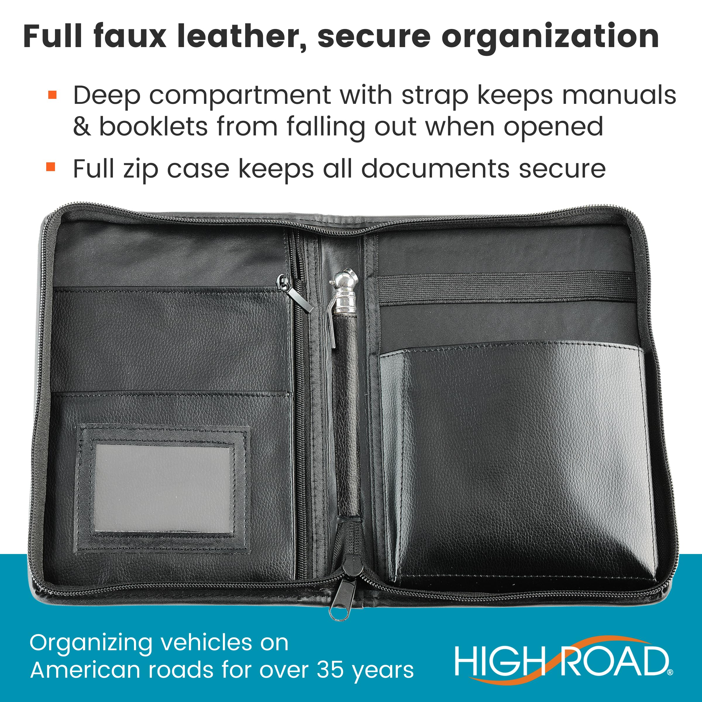 High Road Car Owners Manual Case and Glove Compartment Document Holder - Pebbled Faux Leather Glove Box Organizer for Car, SUV, Truck - Image 4