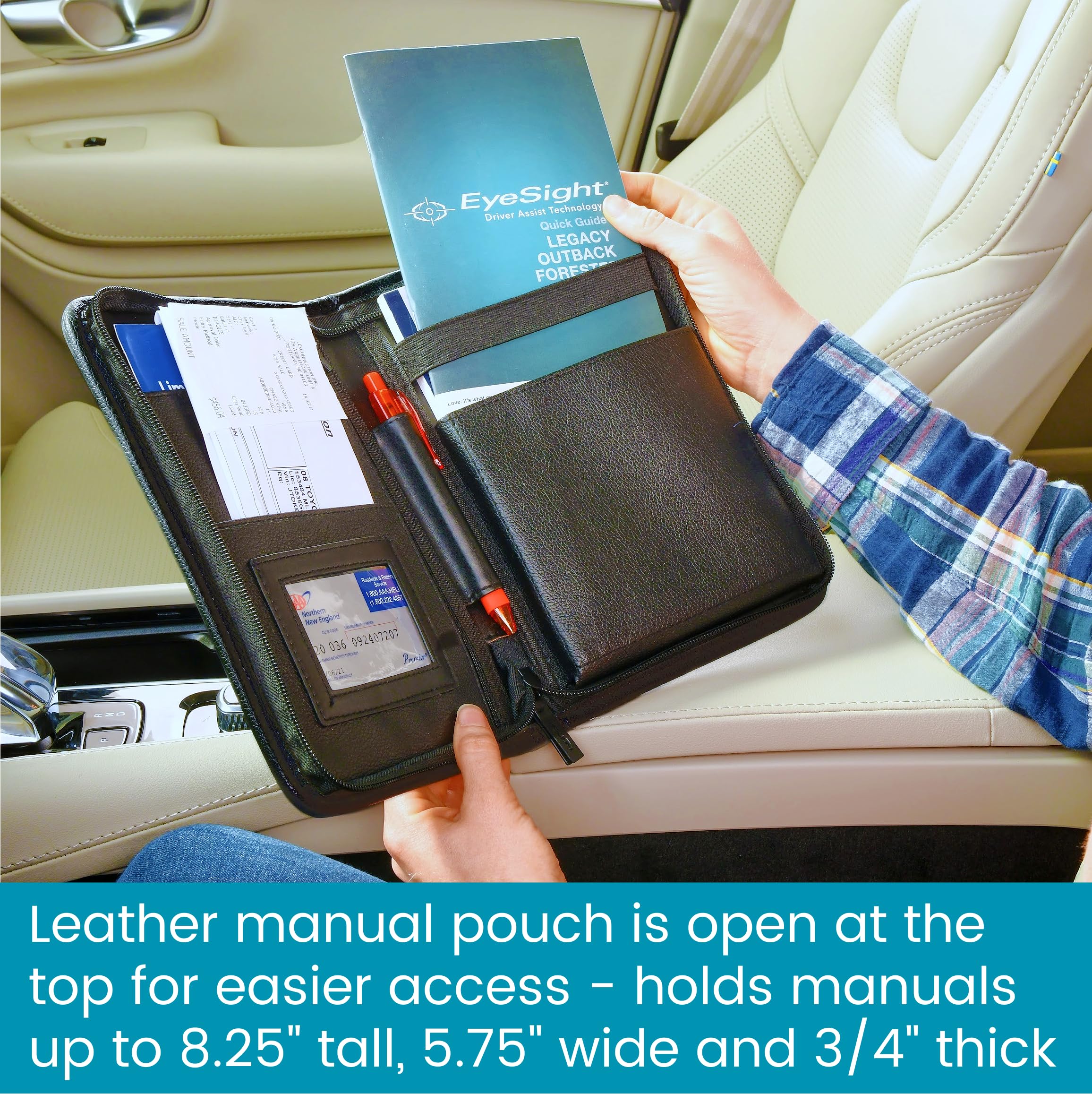 High Road Car Owners Manual Case and Glove Compartment Document Holder - Pebbled Faux Leather Glove Box Organizer for Car, SUV, Truck - Image 5