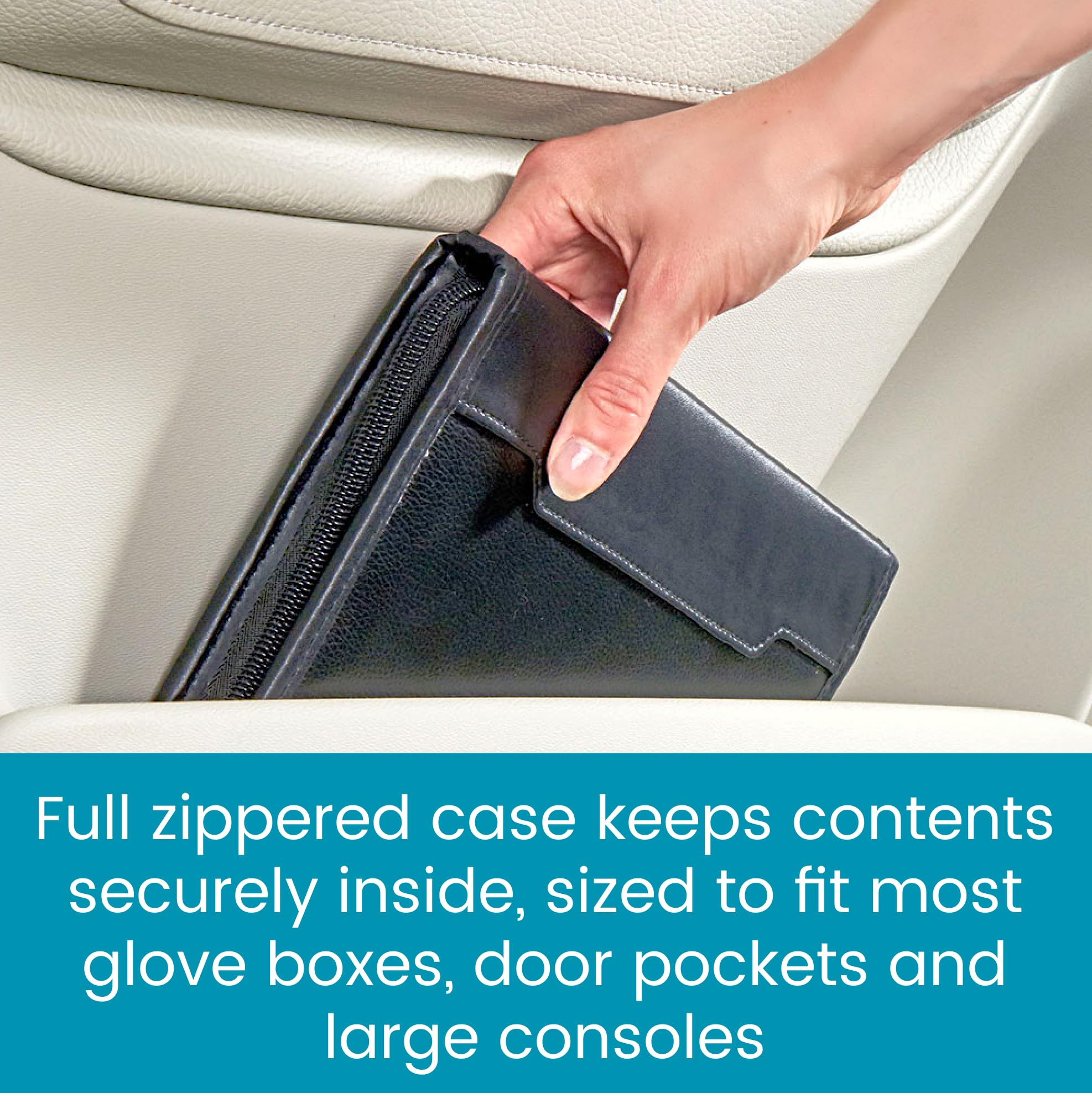 High Road Car Owners Manual Case and Glove Compartment Document Holder - Pebbled Faux Leather Glove Box Organizer for Car, SUV, Truck - Image 7