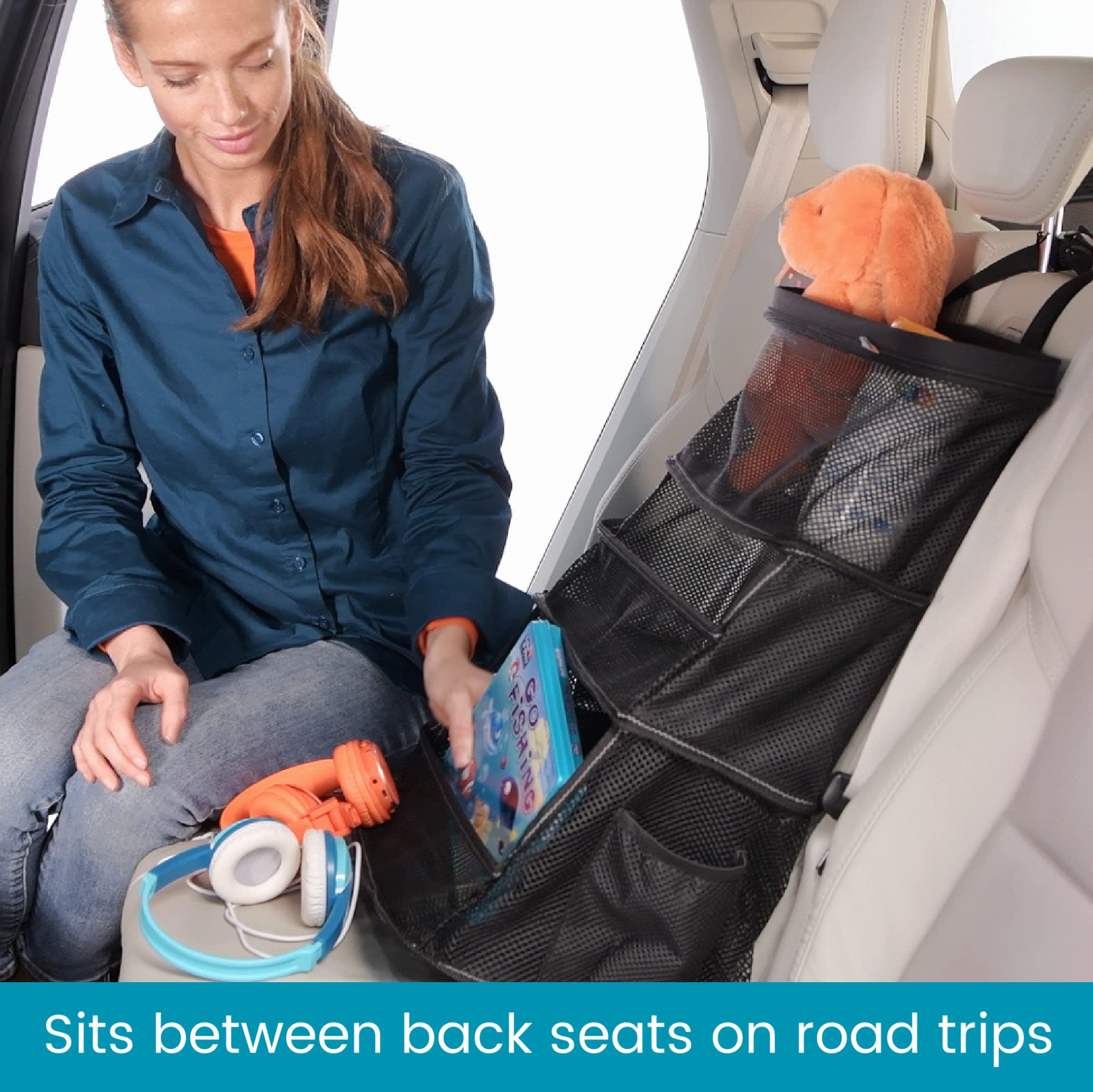 High Road Car Storage and Organization Caddy - SUV Trunk Organizer, Passenger Seat Organizer or Back Seat Storage Caddy With 3 Easy-View Mesh Bins - Image 3