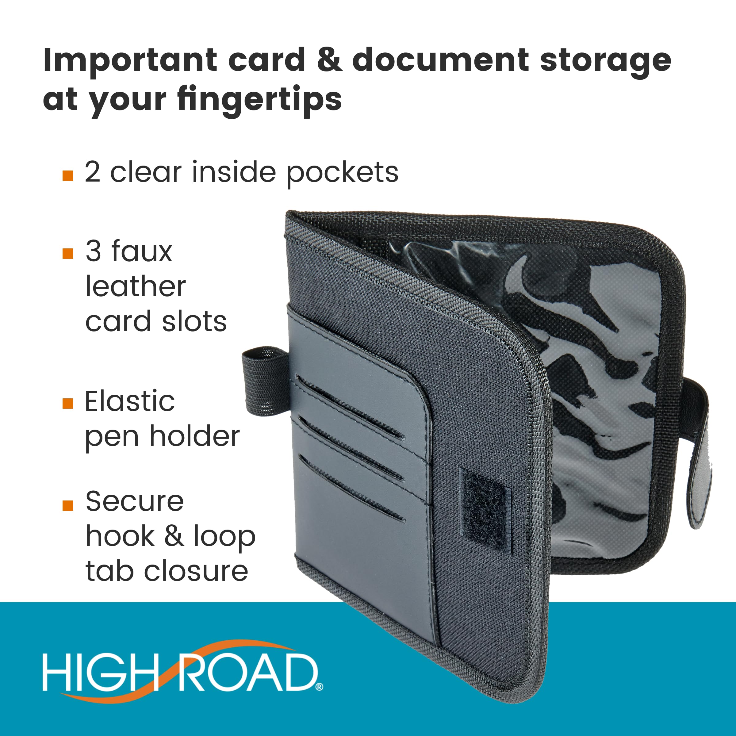 High Road Car Visor Organizer and Registration and Insurance Card Holder with Clear Document Pockets and 3 Card Holders - Vehicle Document Holder for Cars, Trucks and SUVs, Single Pack - Image 3