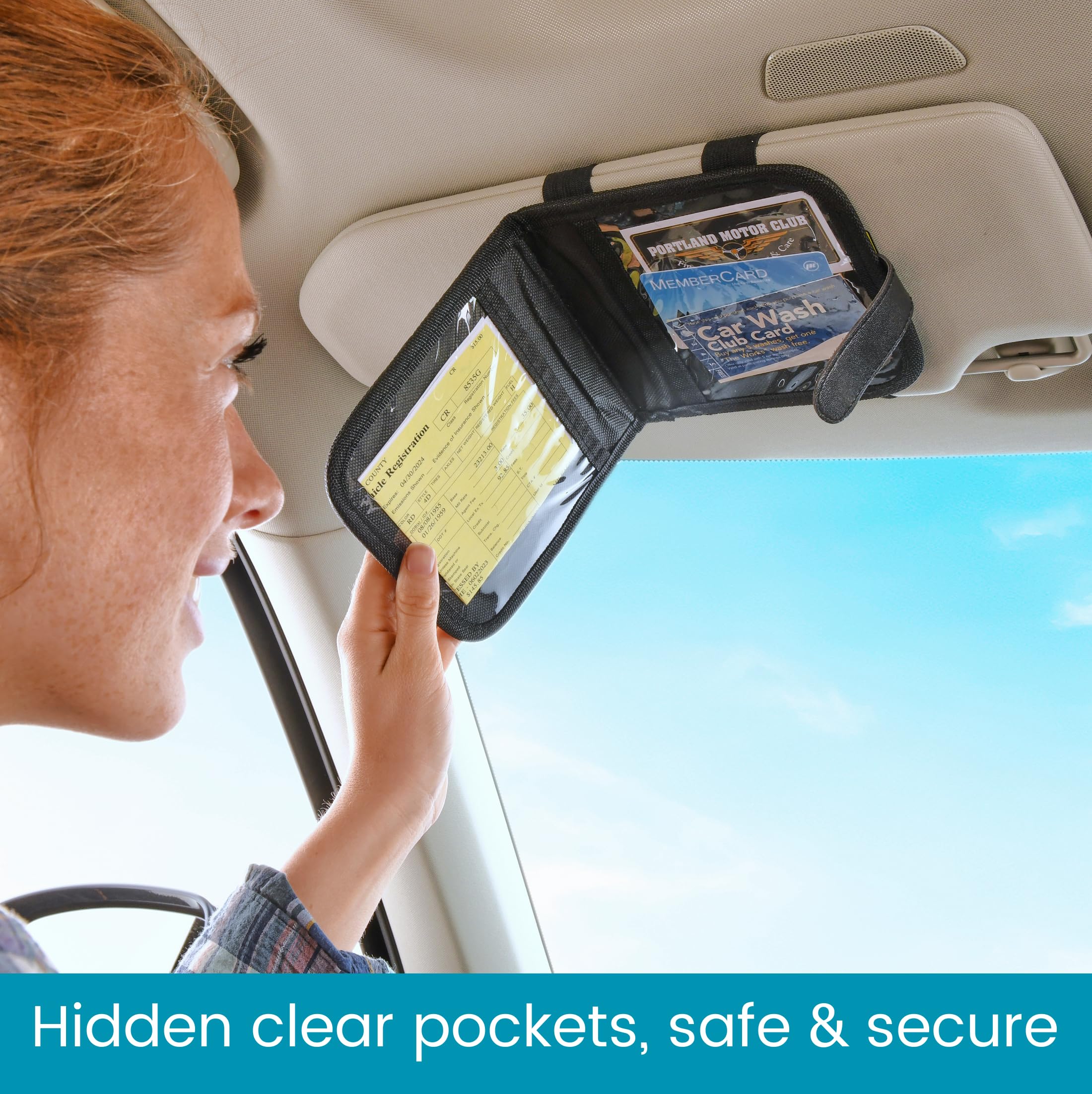 High Road Car Visor Organizer and Registration and Insurance Card Holder with Clear Document Pockets and 3 Card Holders - Vehicle Document Holder for Cars, Trucks and SUVs, Single Pack - Image 4