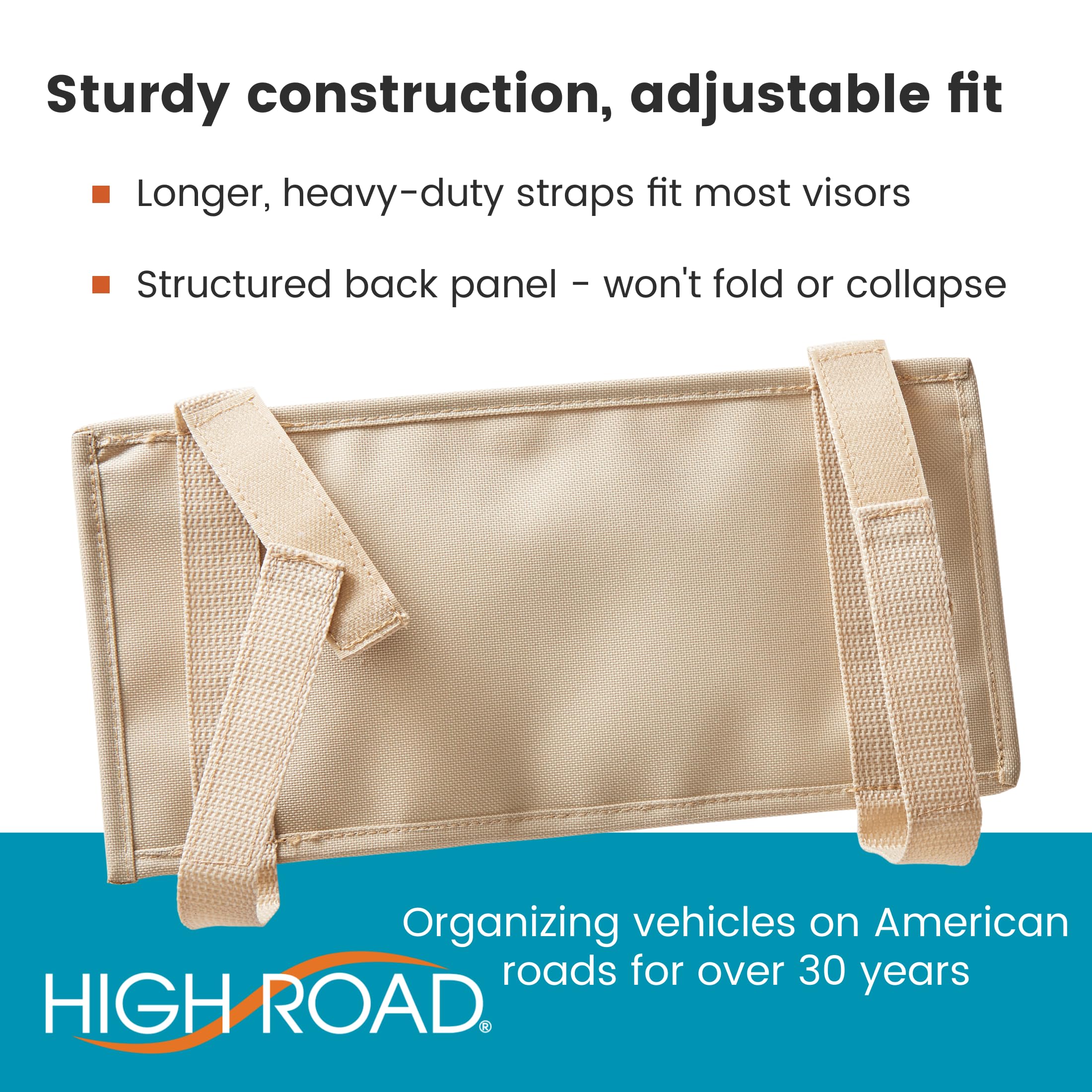 High Road Car Visor Organizer with Zippered Pockets, Sunglasses Sleeve and Clear Photo or Registration and Insurance Pocket - Heavy Duty Straps Fit Most Car, SUV and Truck Visors - Tan - Image 4