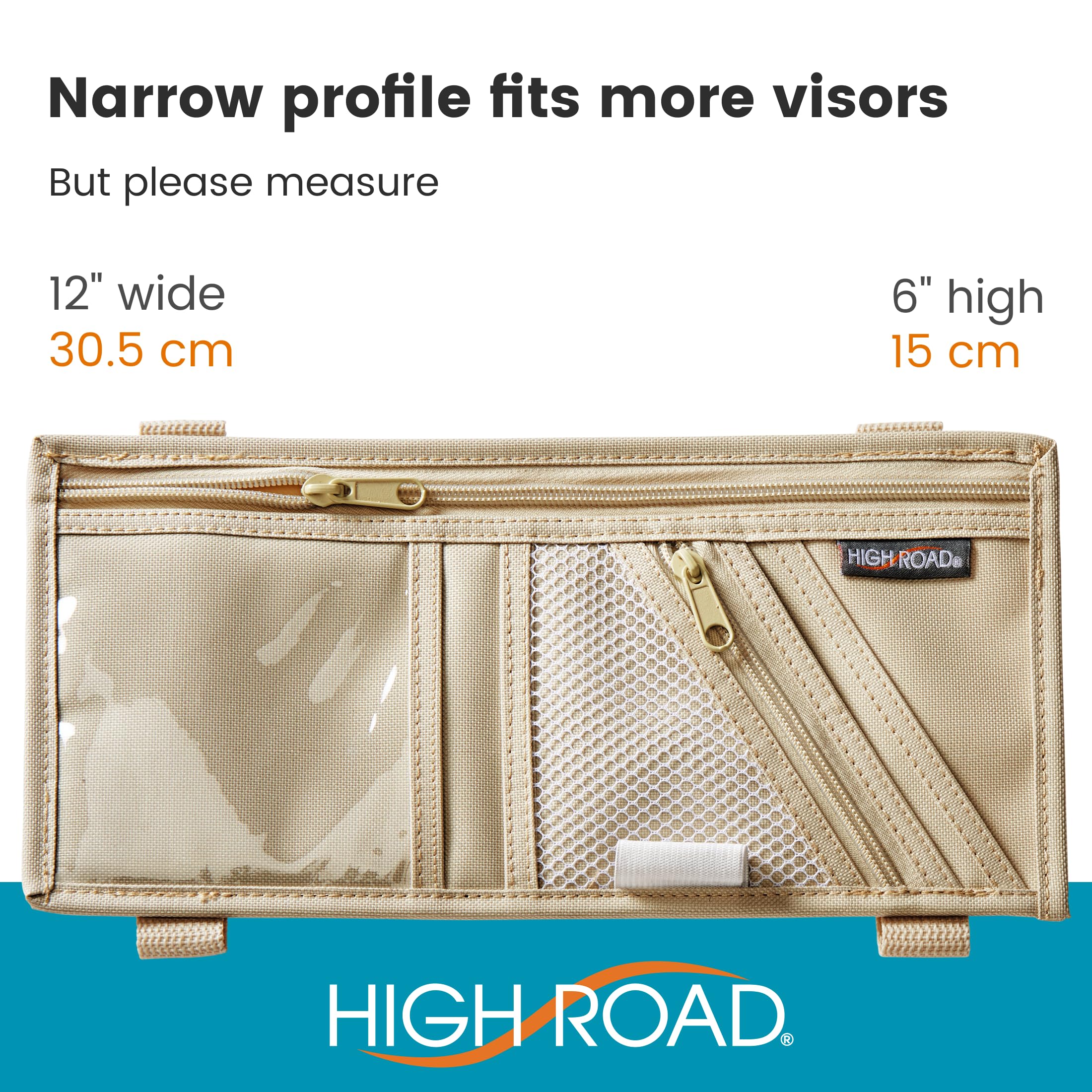 High Road Car Visor Organizer with Zippered Pockets, Sunglasses Sleeve and Clear Photo or Registration and Insurance Pocket - Heavy Duty Straps Fit Most Car, SUV and Truck Visors - Tan - Image 6