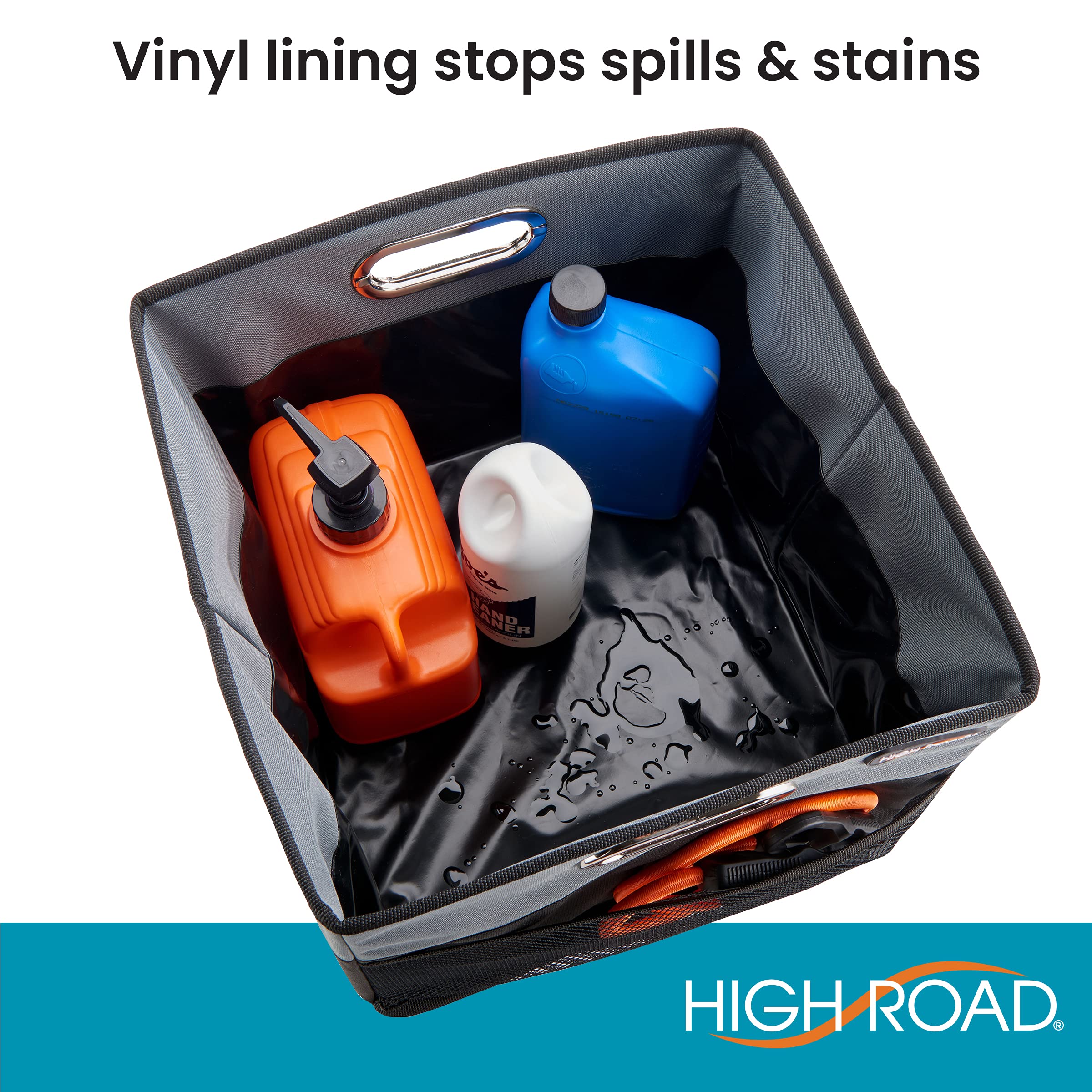 High Road CargoCube Car Storage Bin - Leakproof Car Trunk Storage Organizer with Metal Handles and Front Mesh Pocket (Square) - Image 3