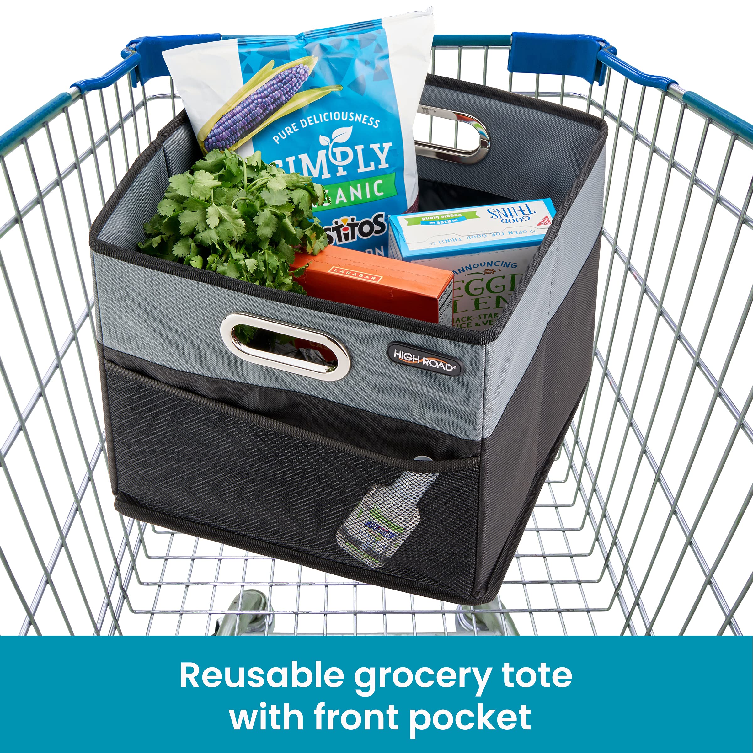 High Road CargoCube Car Storage Bin - Leakproof Car Trunk Storage Organizer with Metal Handles and Front Mesh Pocket (Square) - Image 4