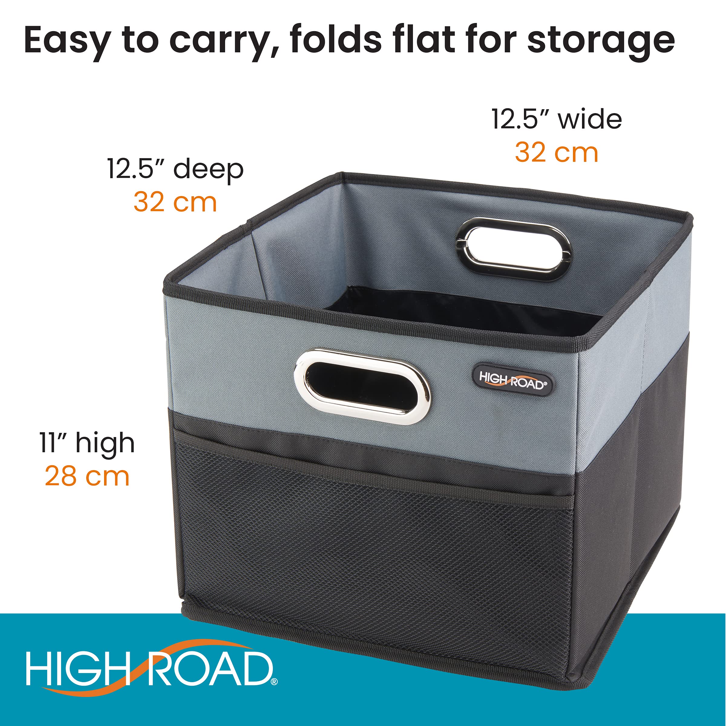 High Road CargoCube Car Storage Bin - Leakproof Car Trunk Storage Organizer with Metal Handles and Front Mesh Pocket (Square) - Image 5