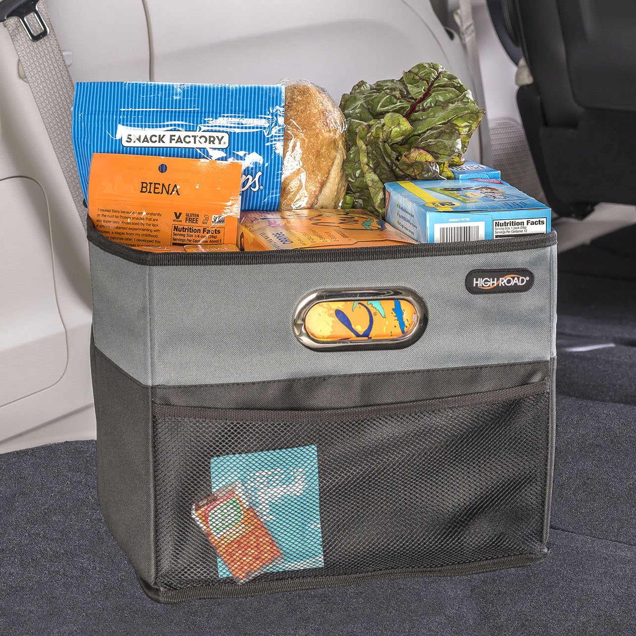 High Road CargoCube Car Storage Bin - Leakproof Car Trunk Storage Organizer with Metal Handles and Front Mesh Pocket (Square) - Image 6