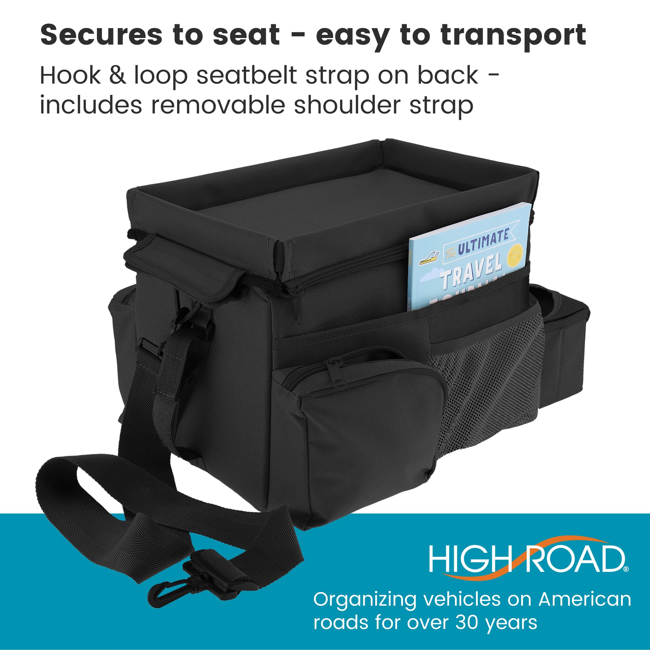 High Road CarHop Car Caddy Organizer with Road Trip Cooler, Car Cup Holder Bin, Sturdy Snack and Play Lid and 6 Organization and Storage Pockets - Image 6