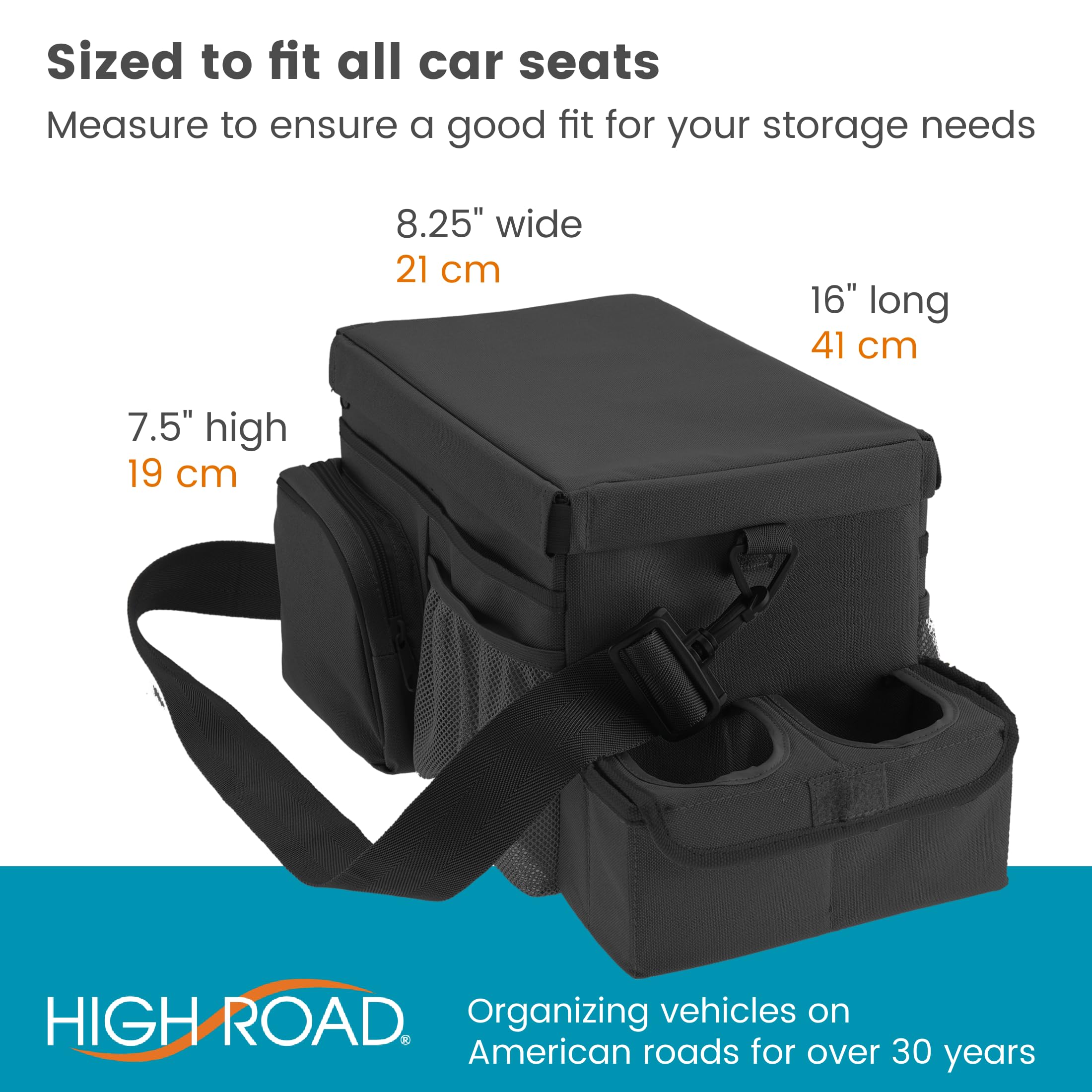 High Road CarHop Car Caddy Organizer with Road Trip Cooler, Car Cup Holder Bin, Sturdy Snack and Play Lid and 6 Organization and Storage Pockets - Image 9
