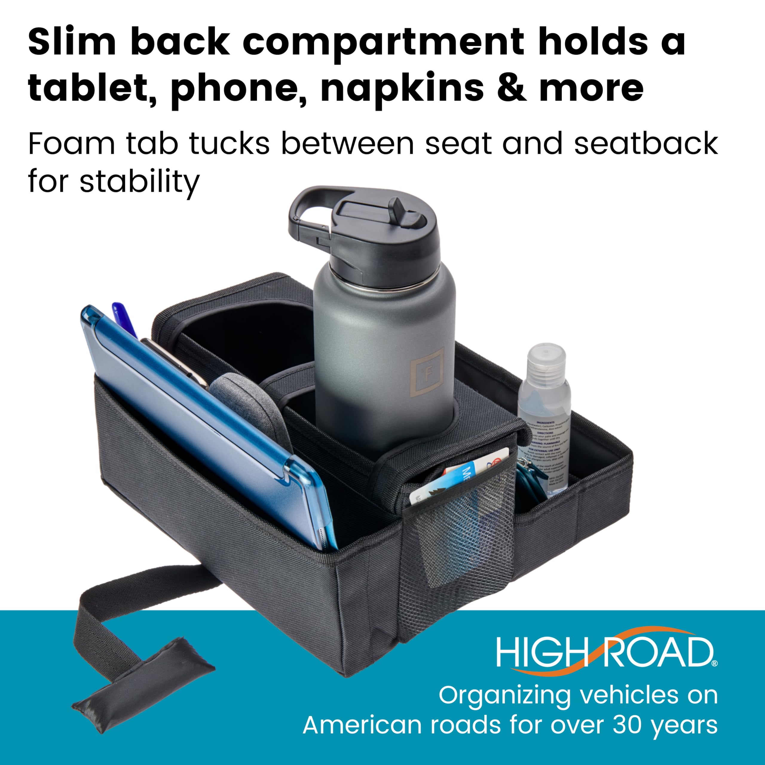 High Road CarHop Jr - Car Organizer with Cup Holders and Storage or Eating Tray for Car - Front Seat Organizer for Drivers and Back Seat Organizer for Kids and Adults - Image 4