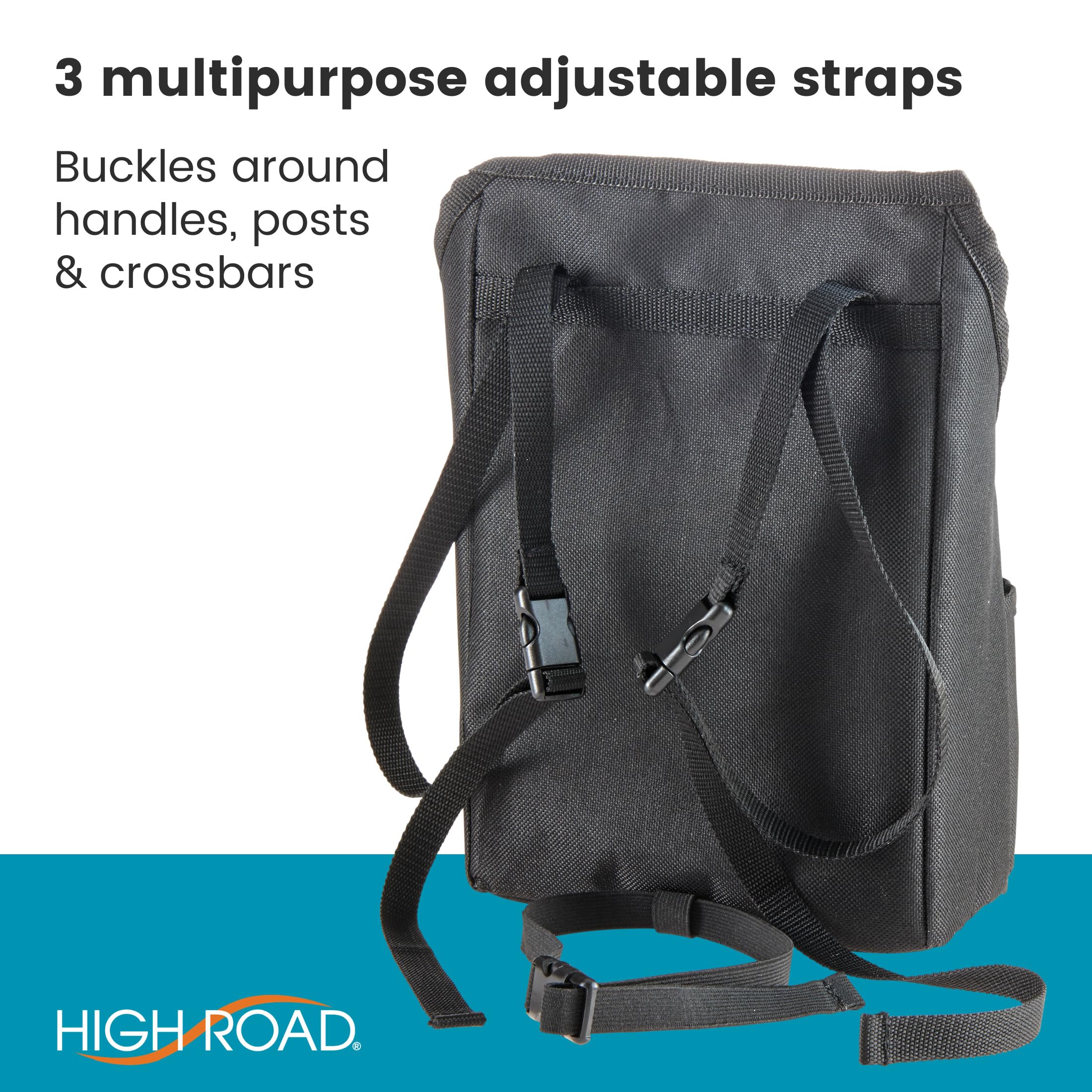 High Road Compact Walker Bag, Wheelchair Side Pack and Scooter Pouch with Easy Access Pockets and Adjustable Straps for Adult Daily Living Needs (Black) - Image 6