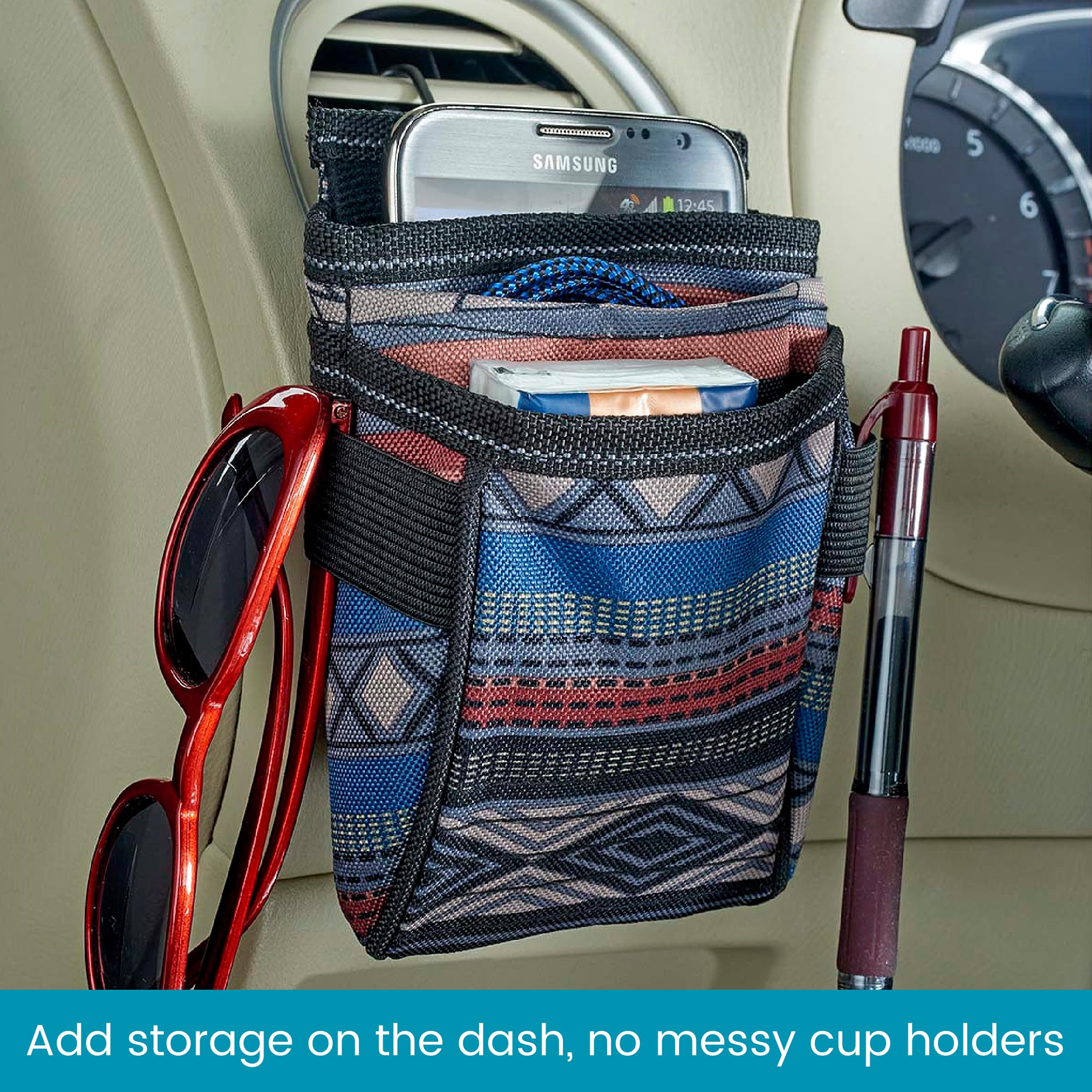 High Road DriverPockets Car Phone Holder Air Vent Pouch and Front Seat Organizer with 3 Pockets, Hanging Hooks and Charging Port (Southwest) - Image 3