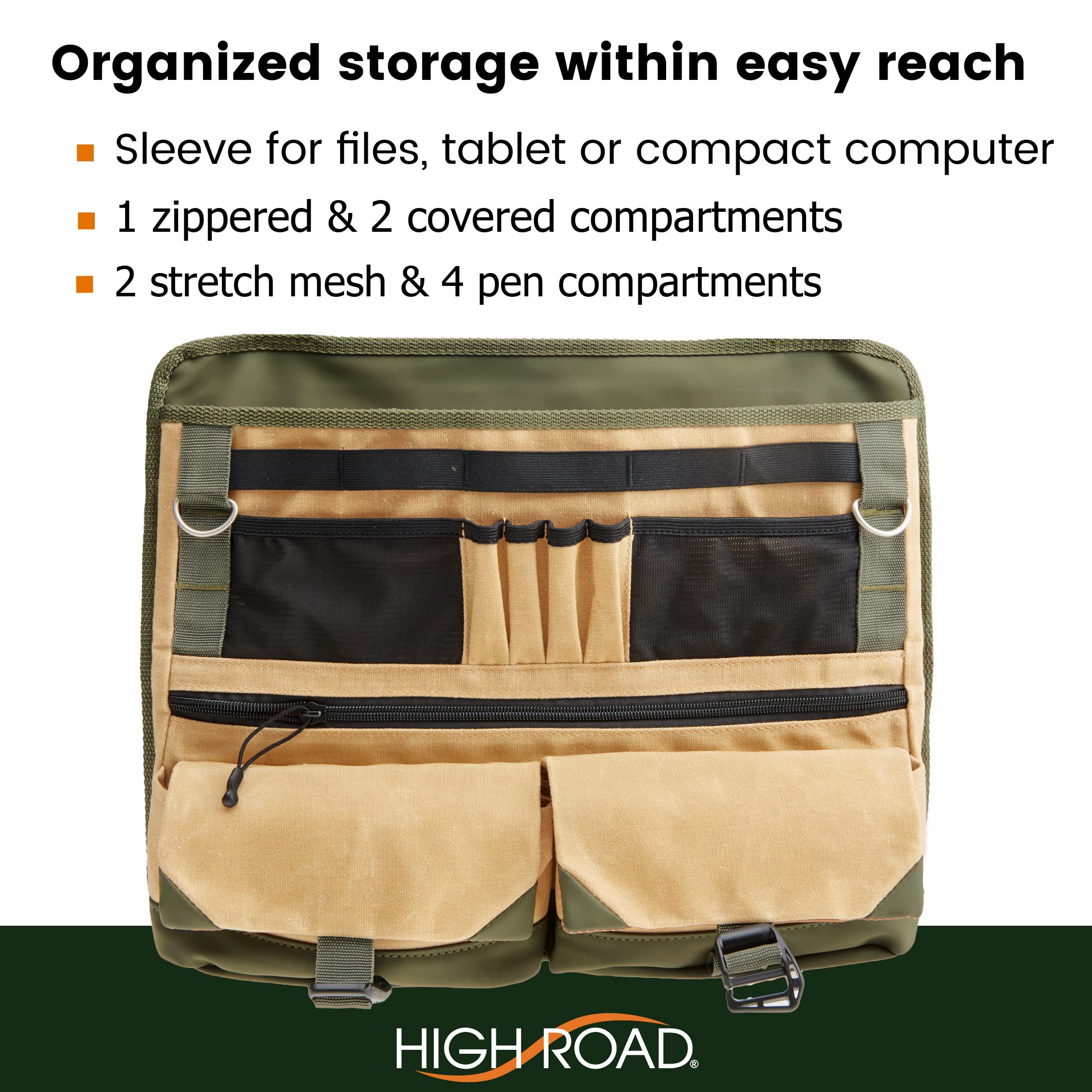 High Road Front Seat Organizer with Laptop Sleeve, Filing, Electronic and Work Supply Compartments, 12 pocket Car Office Passenger Seat Organizer - Image 3