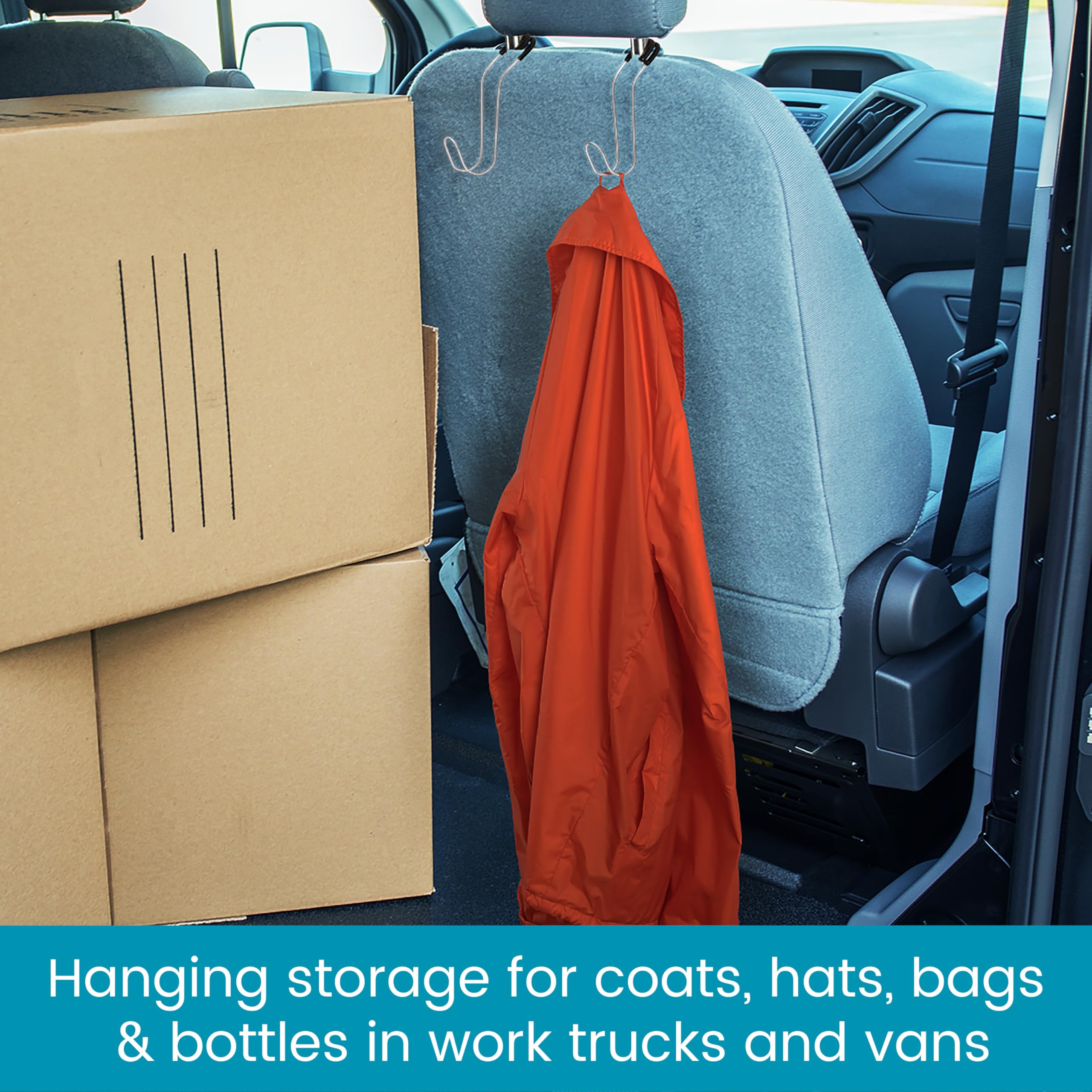 High Road Metal Car Hooks - Hard Hat Holder for Truck and Unbreakable Headrest Hooks for Car for Large Straps and Heavy Bags up to 40 lbs - Secure Attachment Loops Fit All Headrest Posts, 2-Pack - Image 3