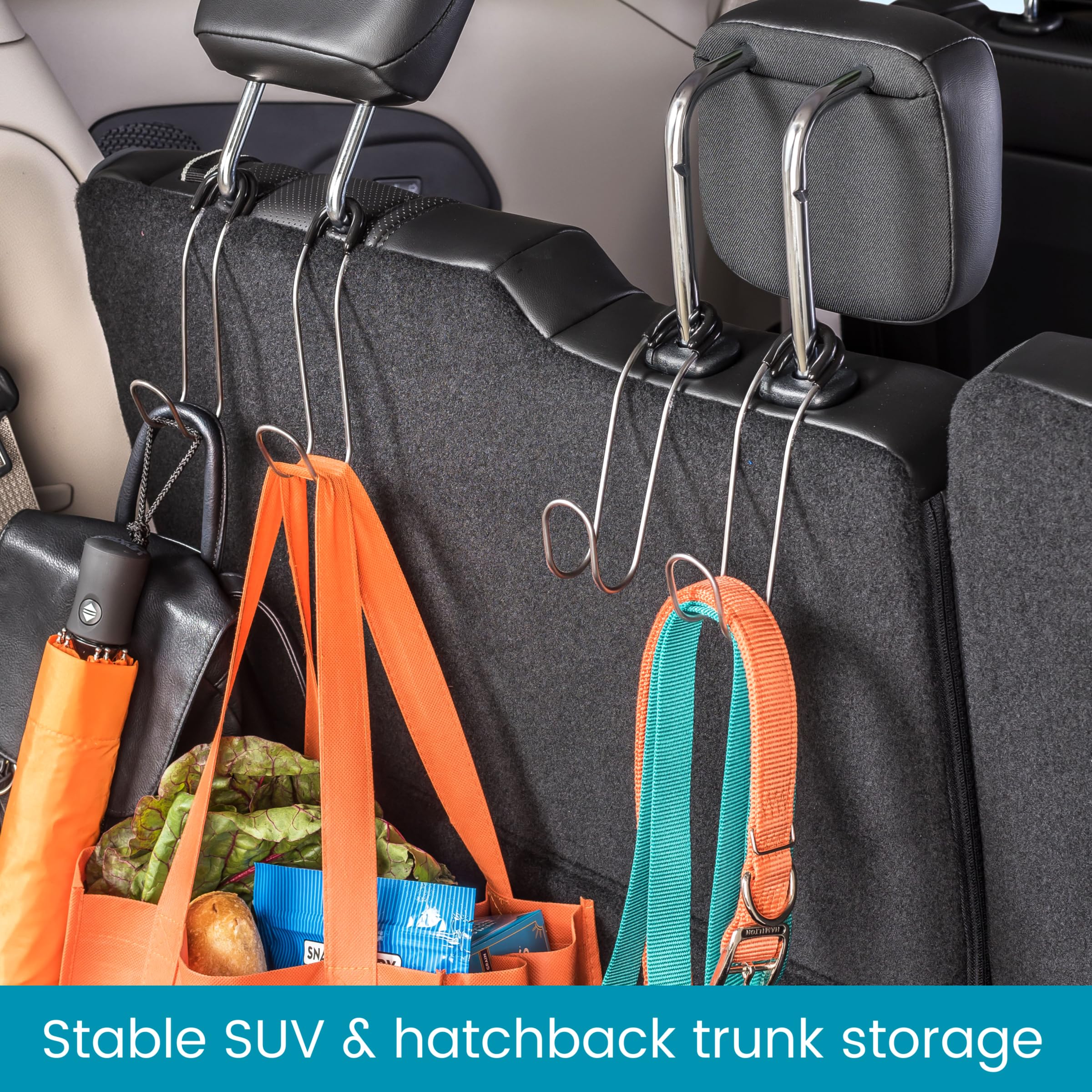 High Road Metal Car Hooks - Hard Hat Holder for Truck and Unbreakable Headrest Hooks for Car for Large Straps and Heavy Bags up to 40 lbs - Secure Attachment Loops Fit All Headrest Posts, 2-Pack - Image 7