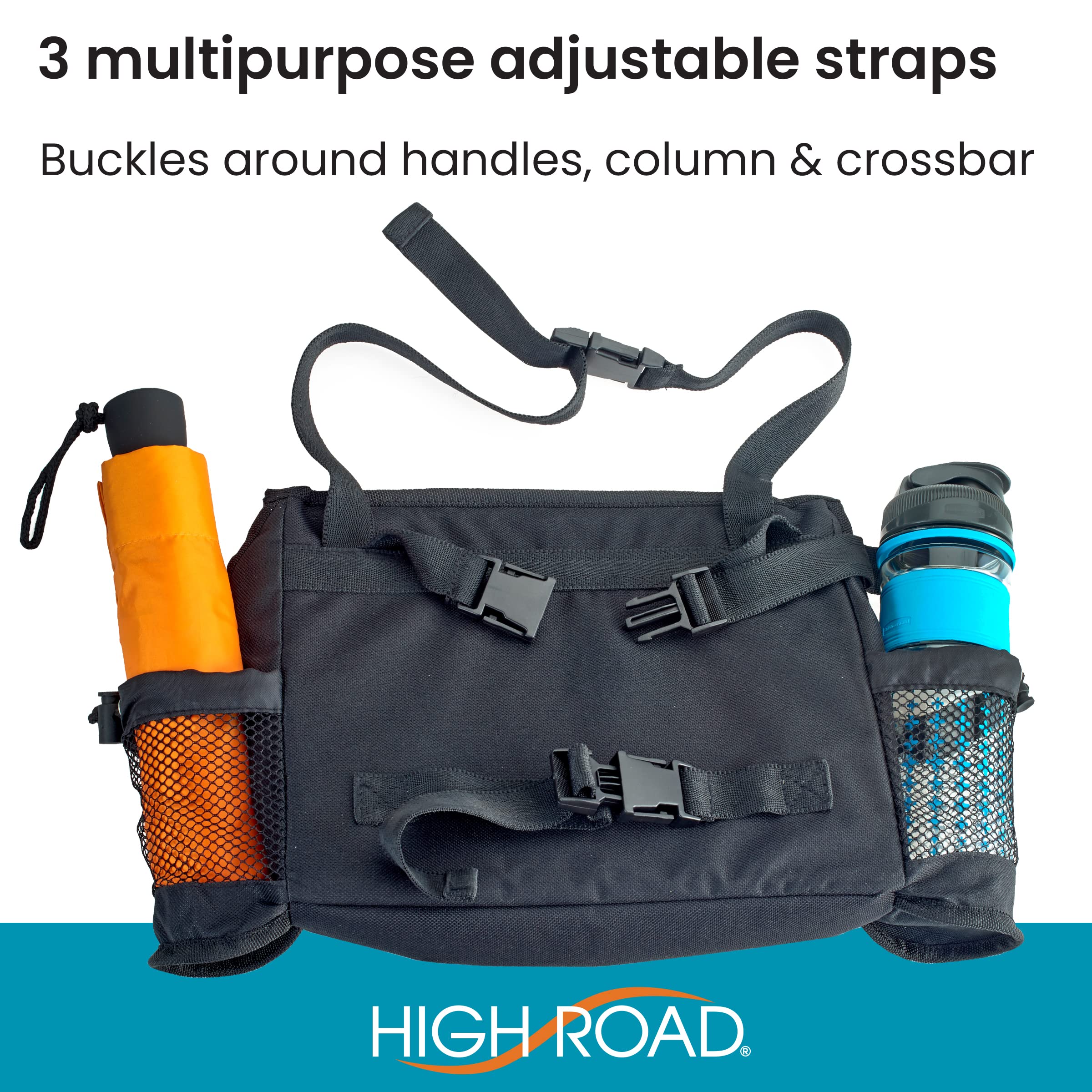 High Road Mobility Scooter Bag, Walker Caddy and Wheelchair Storage Bag - 8-Pocket Mobility Organizer with Bottle and Cup Holder for Wheelchairs, Walkers and Scooters - Image 5