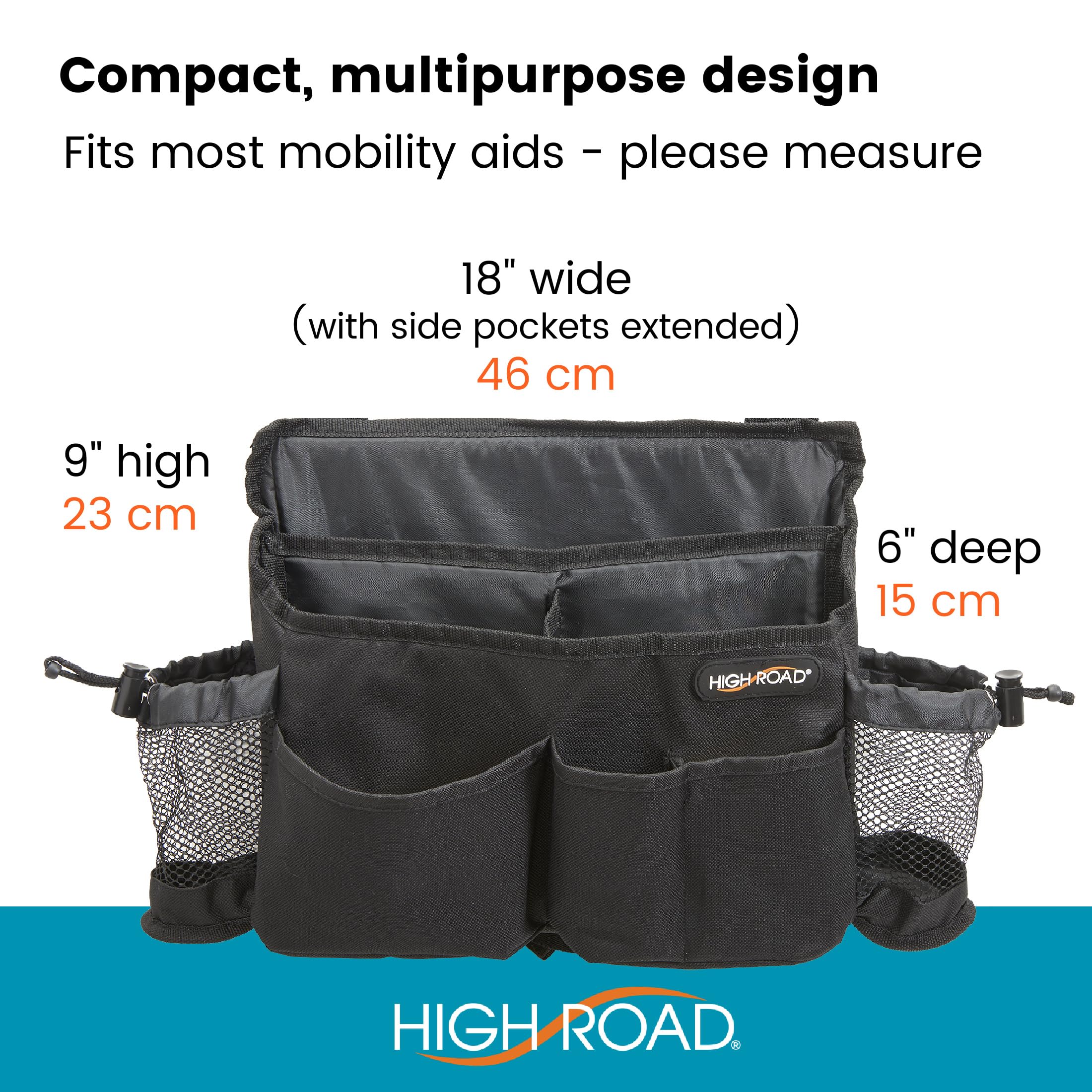 High Road Mobility Scooter Bag, Walker Caddy and Wheelchair Storage Bag - 8-Pocket Mobility Organizer with Bottle and Cup Holder for Wheelchairs, Walkers and Scooters - Image 6