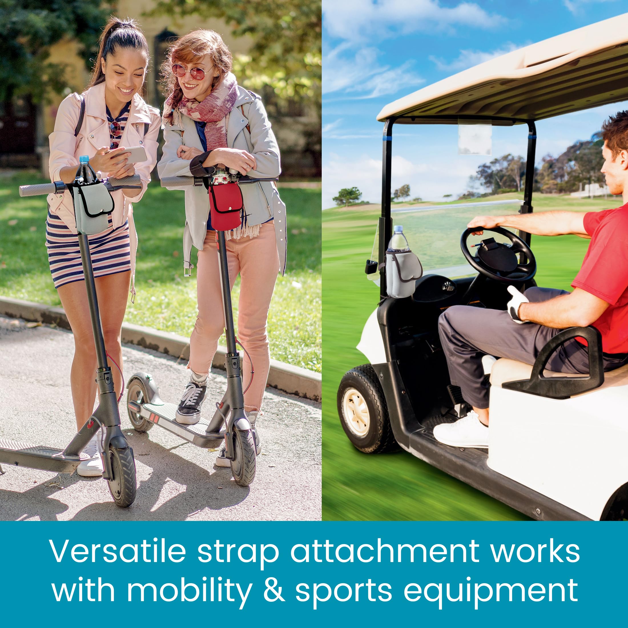 High Road Neoprene Bottle Holder and Phone Pouch for Mobility Equipment and Electric Scooters - Cup Holder for Strollers, Scooters, Rollators and Walkers - Image 5