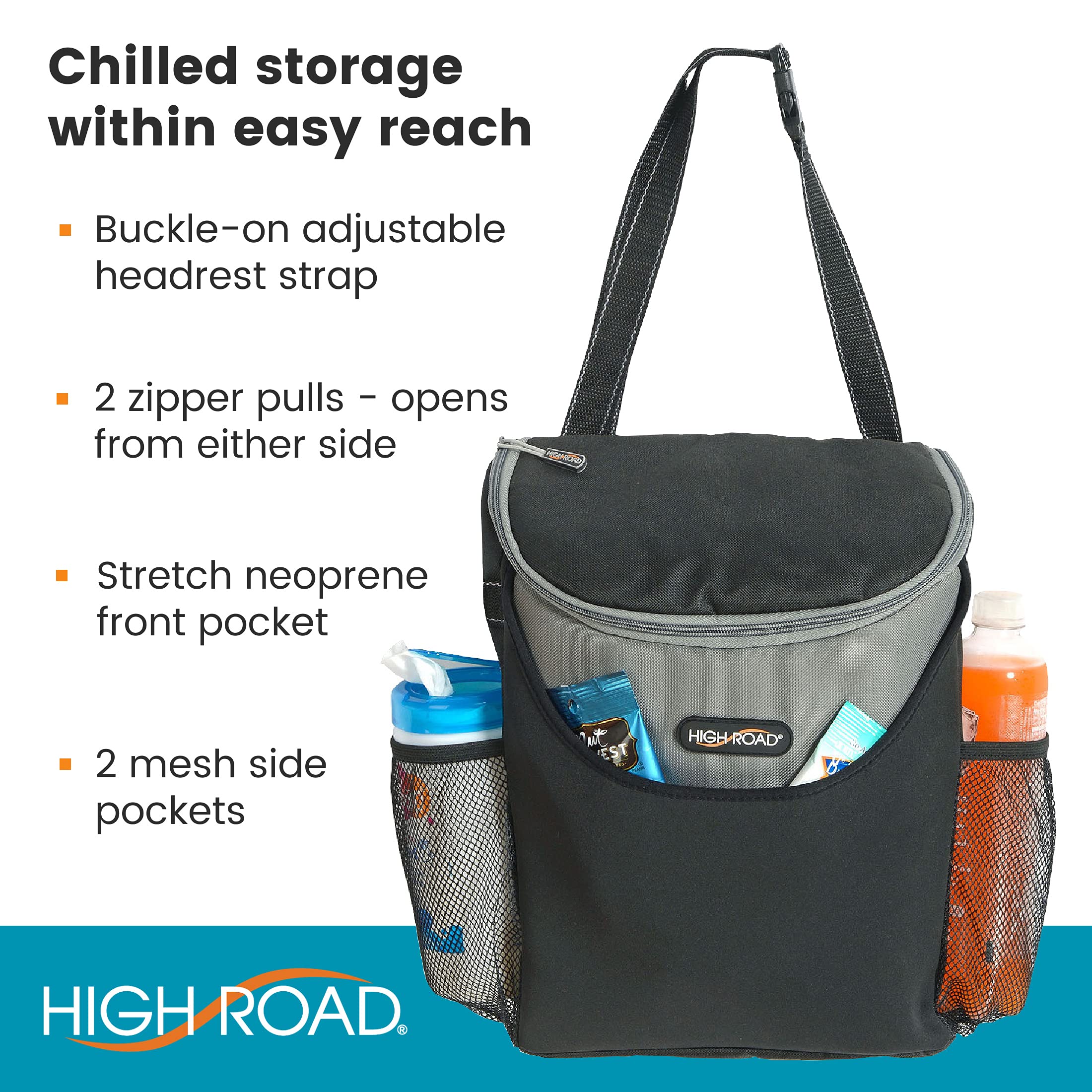 High Road SnackStash Soft Car Cooler Bag for Cold and Hot Food Transport - Insulated Backseat Cooler Bag for Car, SUV, Truck or Van - Portable Soft Cooler with Storage Pocket and Bottle Holders - Image 6