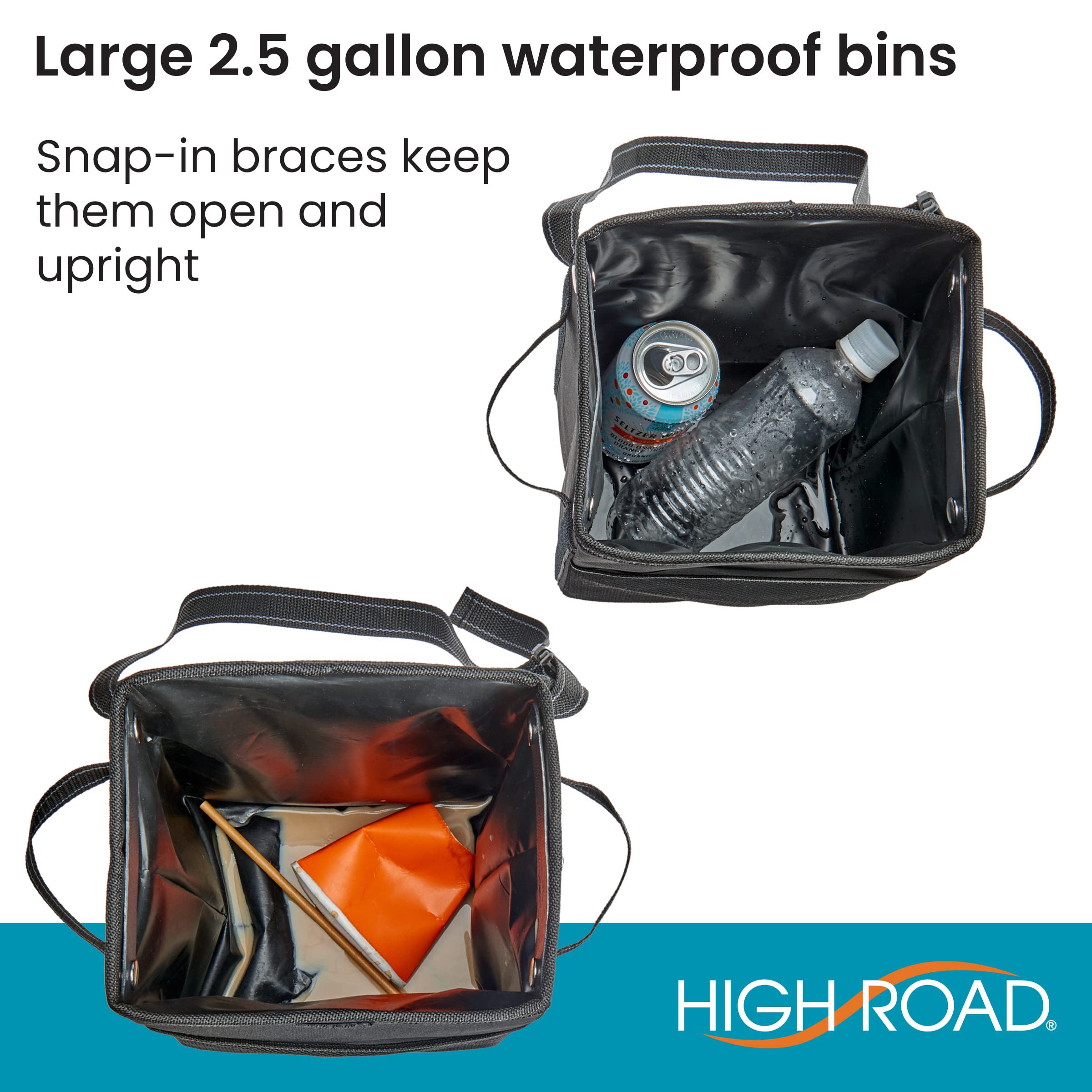 High Road StashAway Car Trash Can Set with Covered and Open Car Garbage Cans, Storage Pockets, Hanging Straps and Side Handles - Multipurpose Waterproof Bins Each Hold 2.25 Gallons of Car Garbage - Image 6