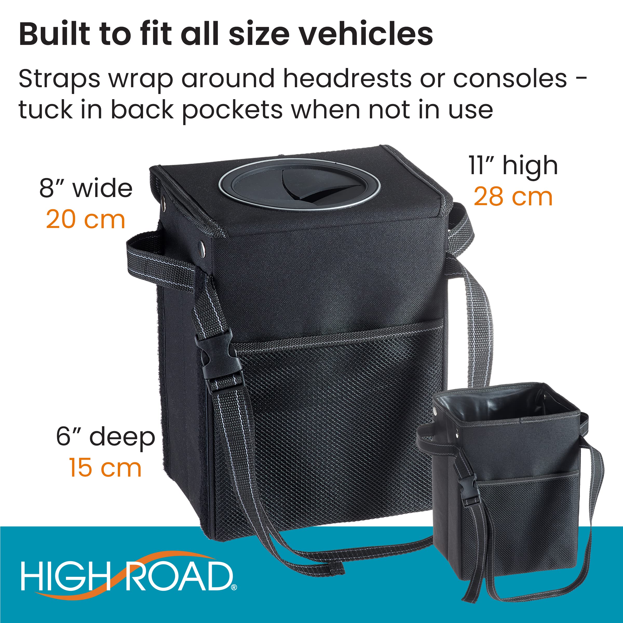 High Road StashAway Car Trash Can Set with Covered and Open Car Garbage Cans, Storage Pockets, Hanging Straps and Side Handles - Multipurpose Waterproof Bins Each Hold 2.25 Gallons of Car Garbage - Image 7