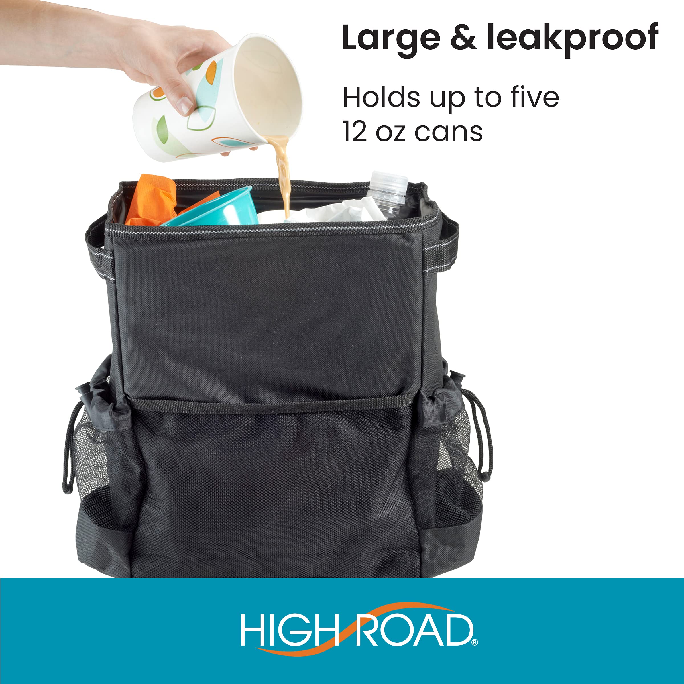 High Road StashAway Large Car Trash Can for Back Seat - Car Garbage Bag With Tissue Holder and Bottle Pockets - Seatback Organizer With 3 Gal Trash Can With Lid for Vans, SUVs and Trucks - Image 4