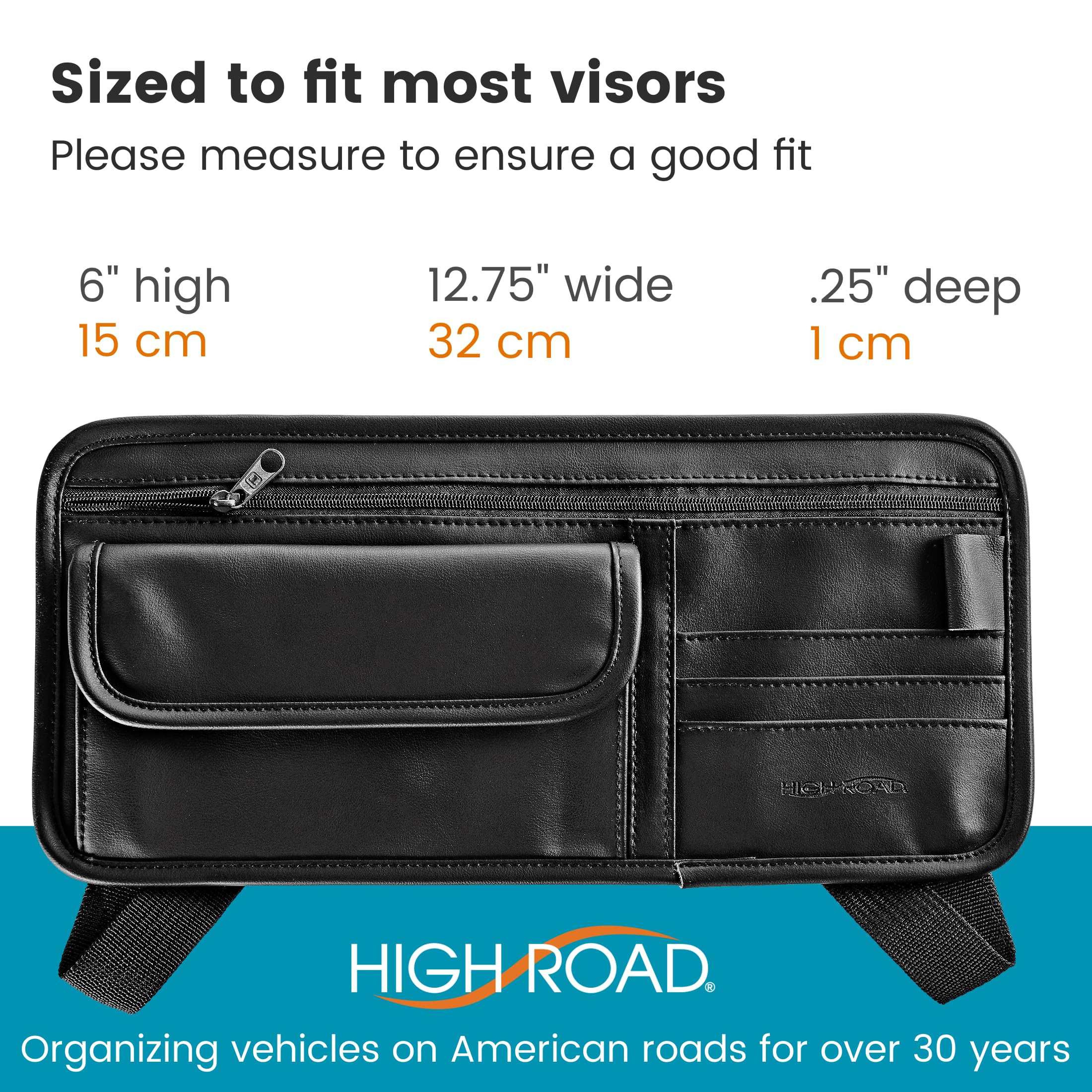 High Road Sun Visor Organizer with Sunglass Holder for Car - Faux Leather Glasses Holder for Car or Truck with Card Pockets and Zippered Compartment for Documents and Receipts - Image 7