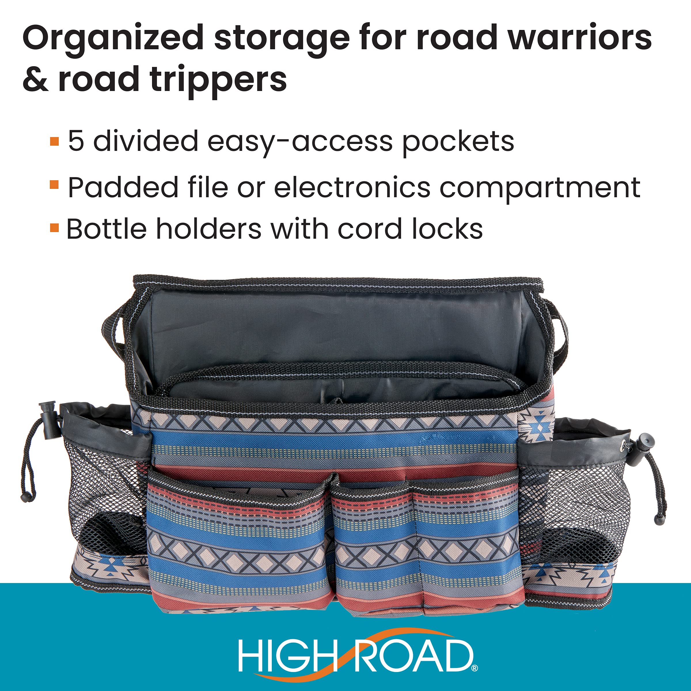 High Road SwingAway Front Seat Car Organizer for Daily Driving Essentials with Side Bottle and Cup Holders - Image 3